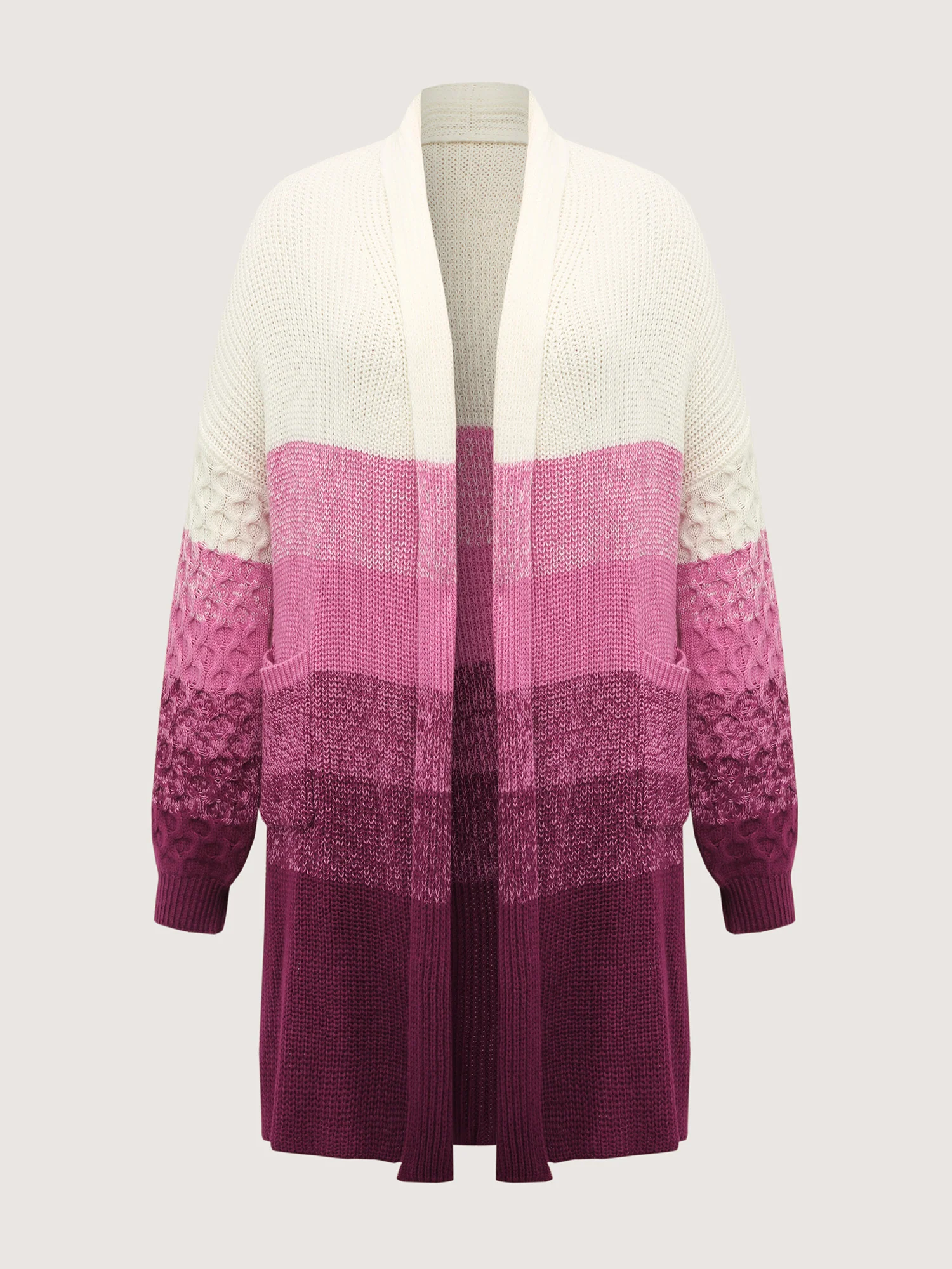 Colorblock Textured Folded Collar Knit Cardigan - Image 8