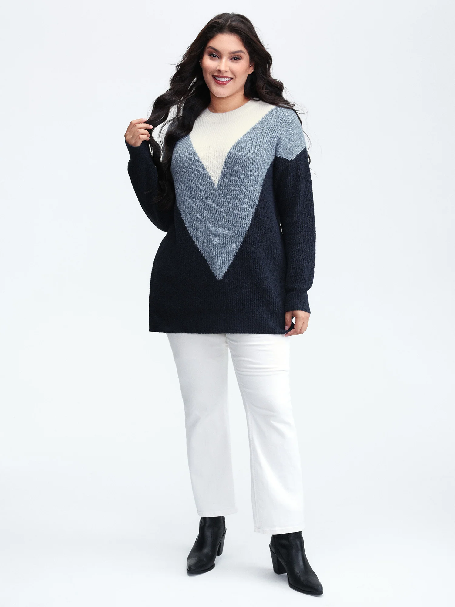 Colorblock Textured Mock Neck Pullover - Image 3