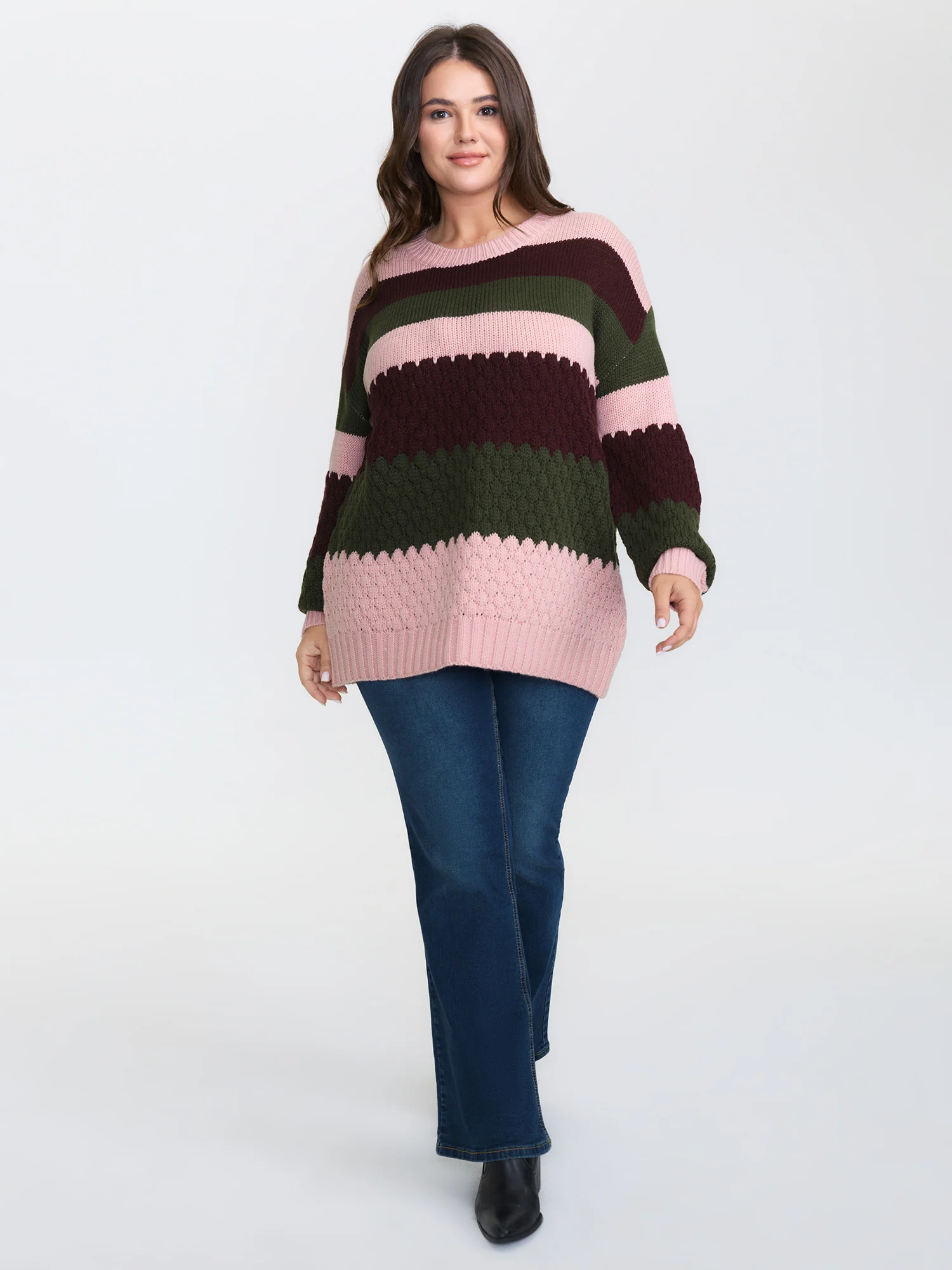 Colorblock Textured Ribbed Hem Pullover - Image 3