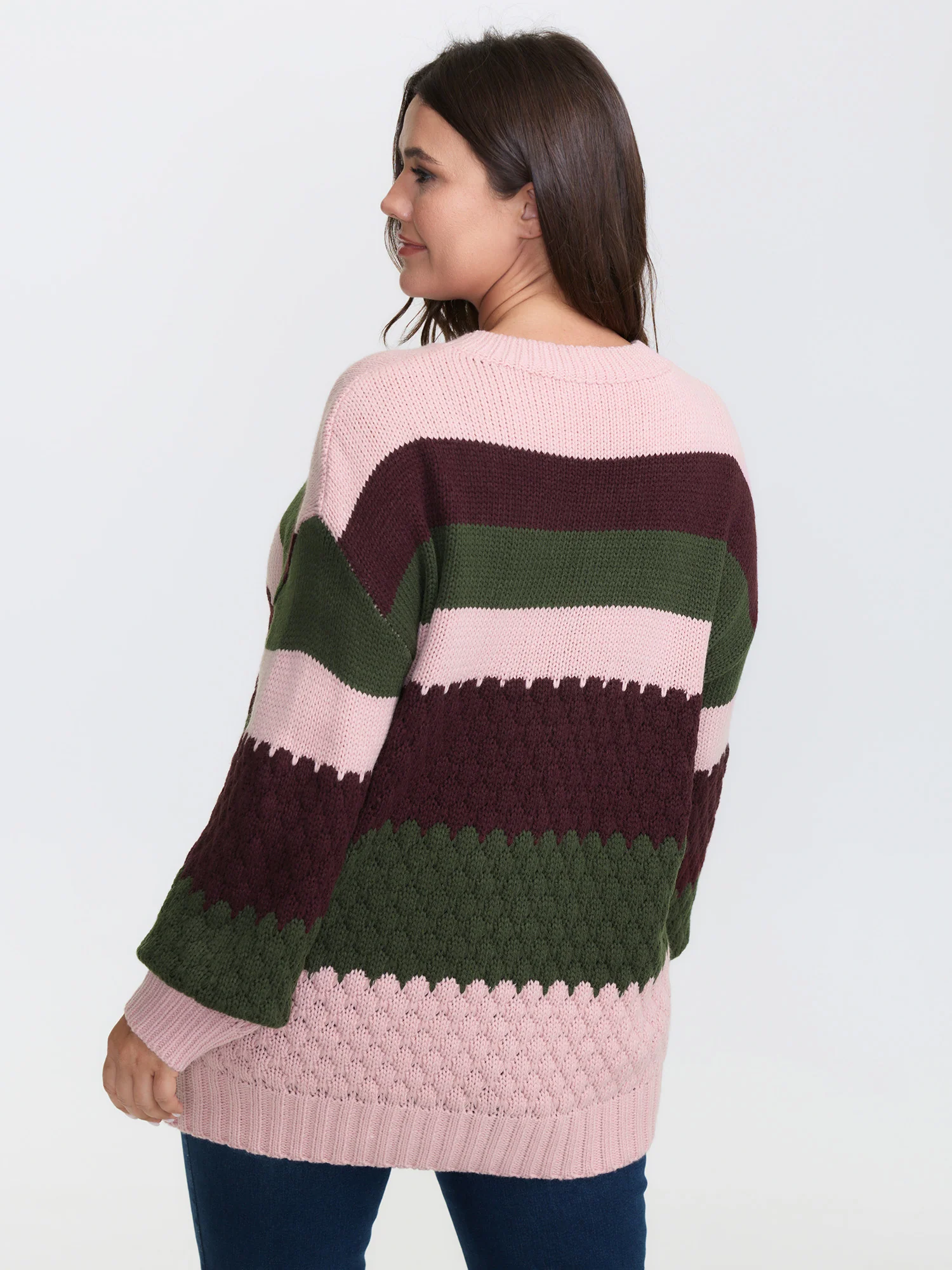 Colorblock Textured Ribbed Hem Pullover - Image 4