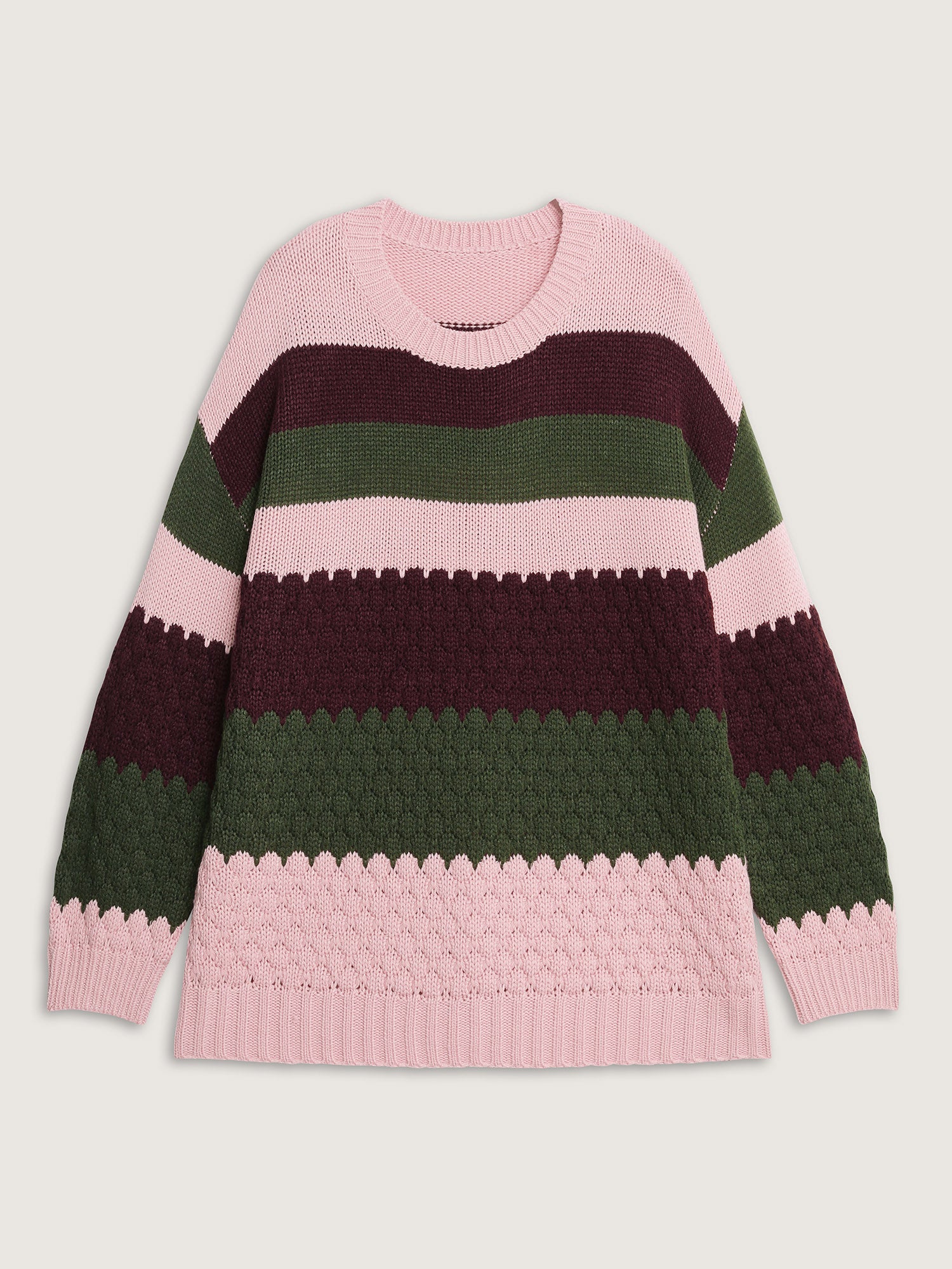 Colorblock Textured Ribbed Hem Pullover - Image 7