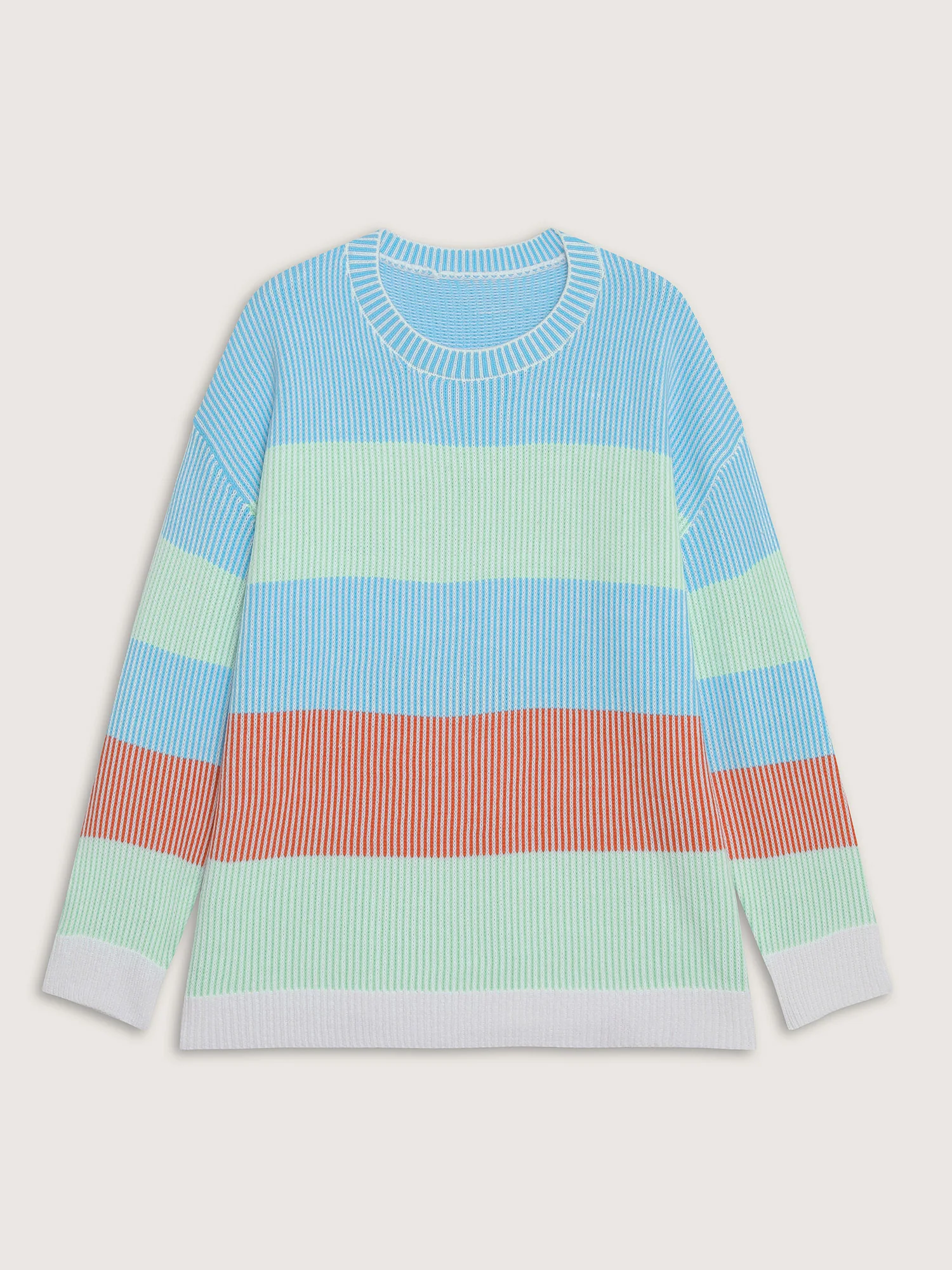 Colorblock Textured Round Neck Pullover - Image 6