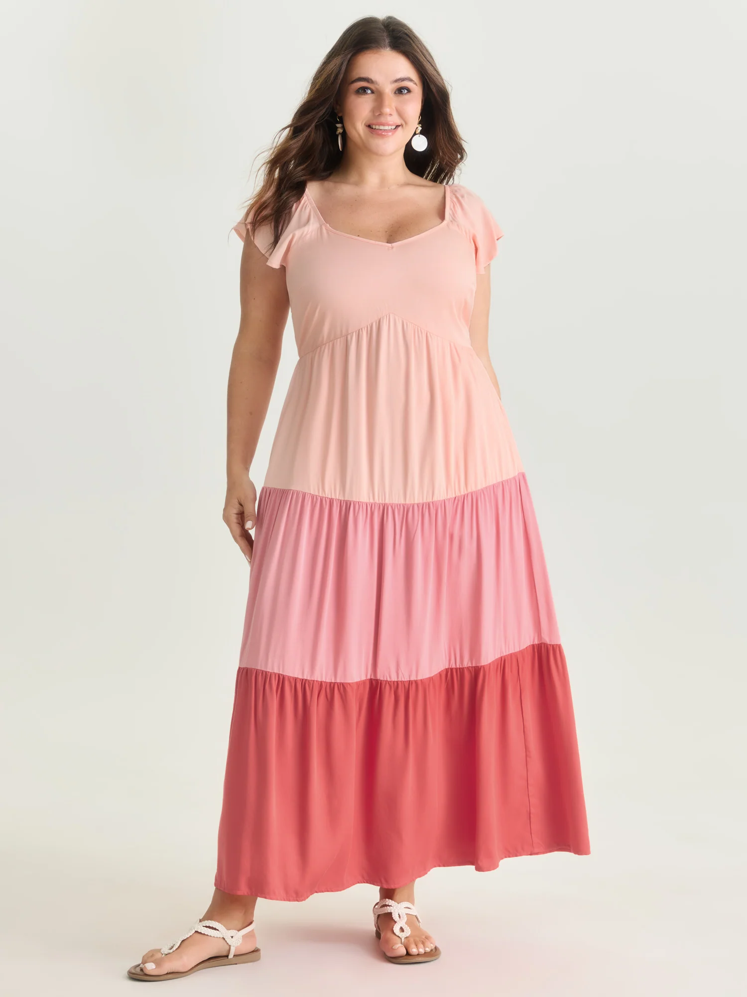 Colorblock Tiered Ruffled Sleeve Maxi Dress - Image 3