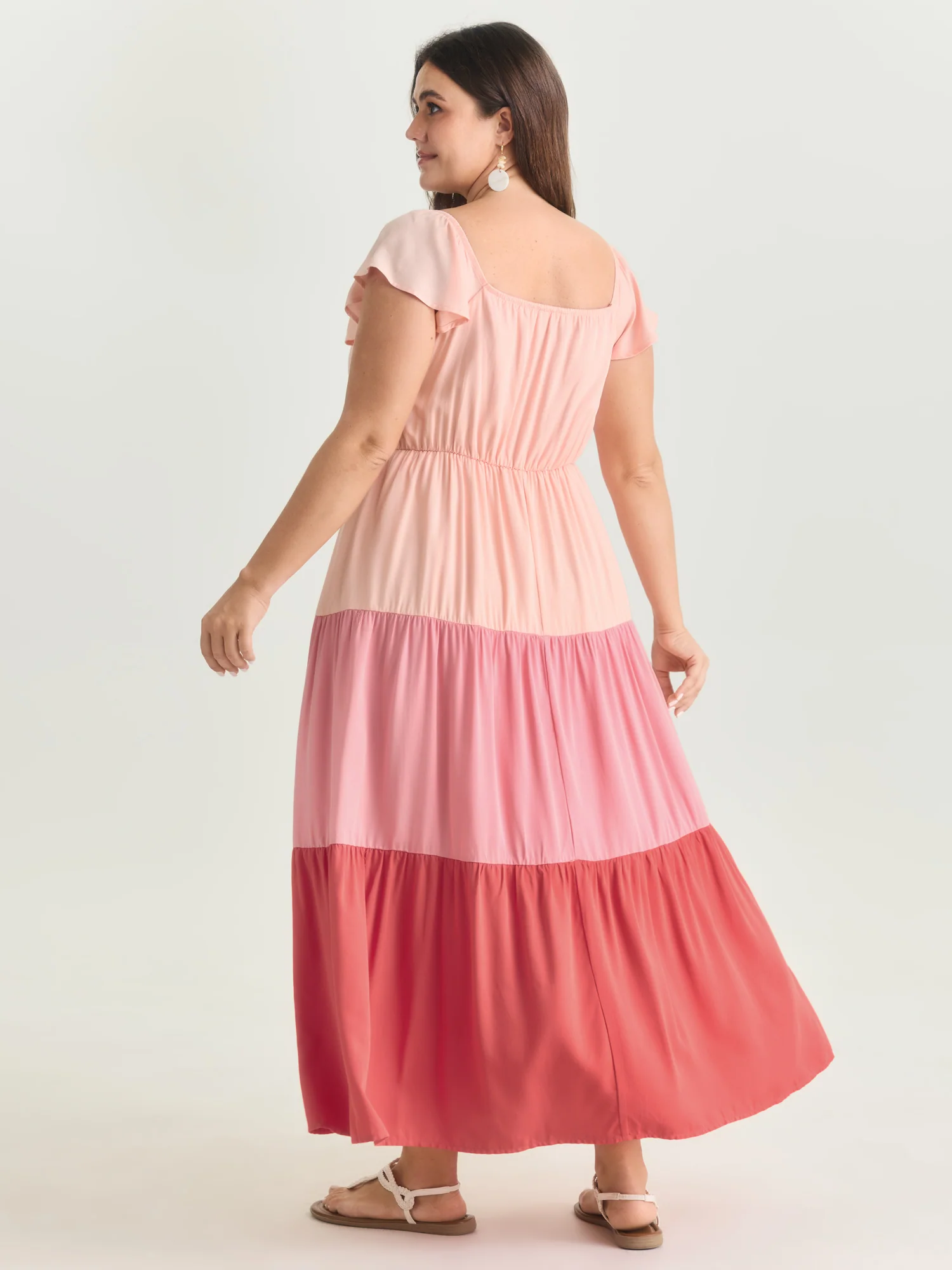 Colorblock Tiered Ruffled Sleeve Maxi Dress - Image 4