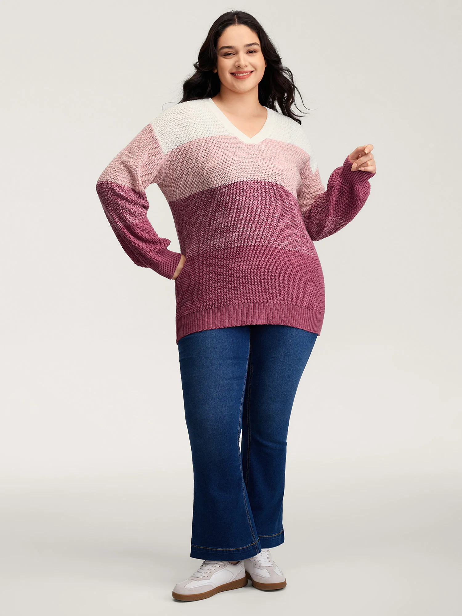 Colorblock Tissue-Textured Split Pullover - Image 3