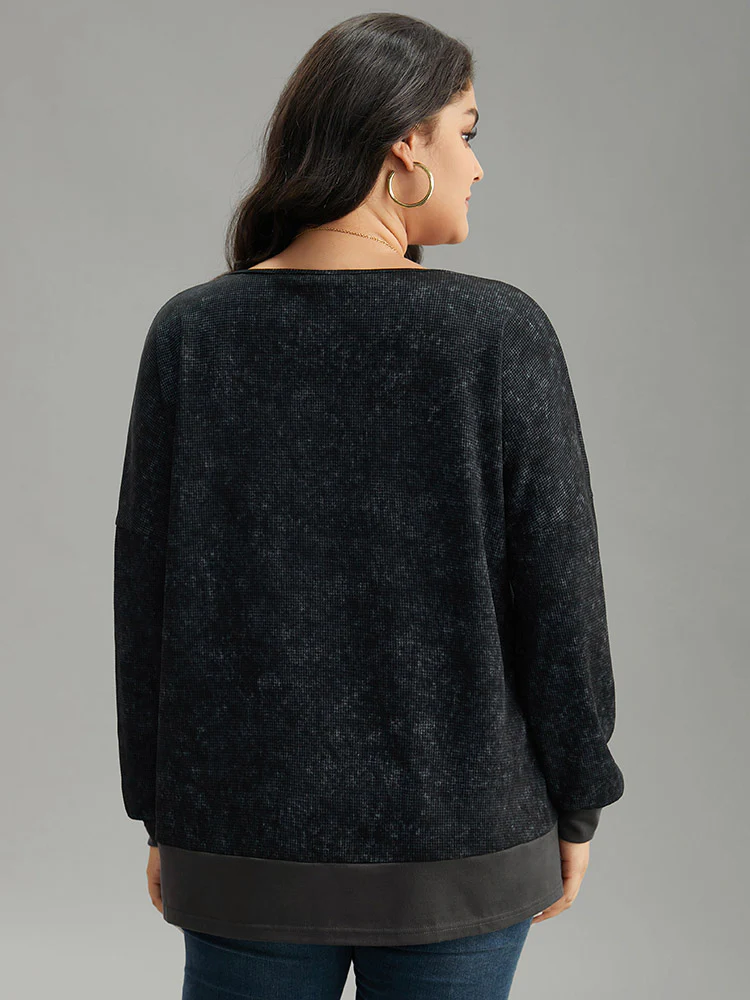 Colorblock Waffle Knit Patchwork T-shirt - Image 2