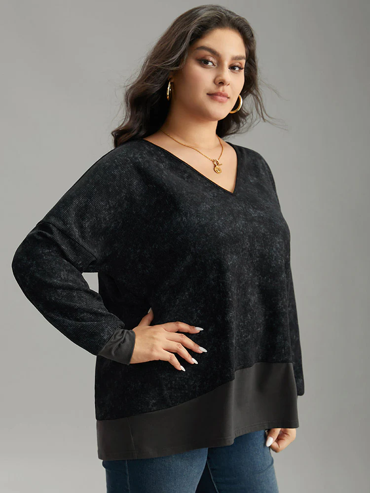 Colorblock Waffle Knit Patchwork T-shirt - Image 3