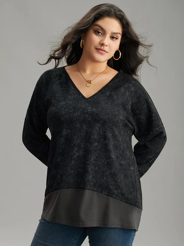 Colorblock Waffle Knit Patchwork T-shirt - Image 5