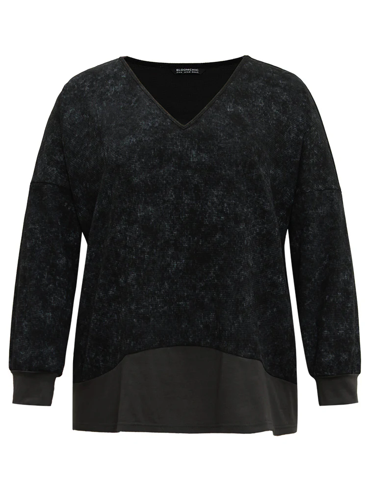 Colorblock Waffle Knit Patchwork T-shirt - Image 8