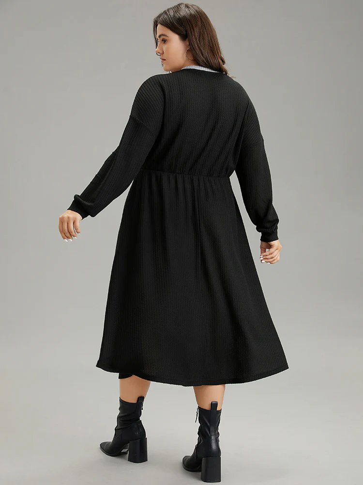 Colorblock Waffle Knit Pocket Drop Shoulder Dress - Image 3