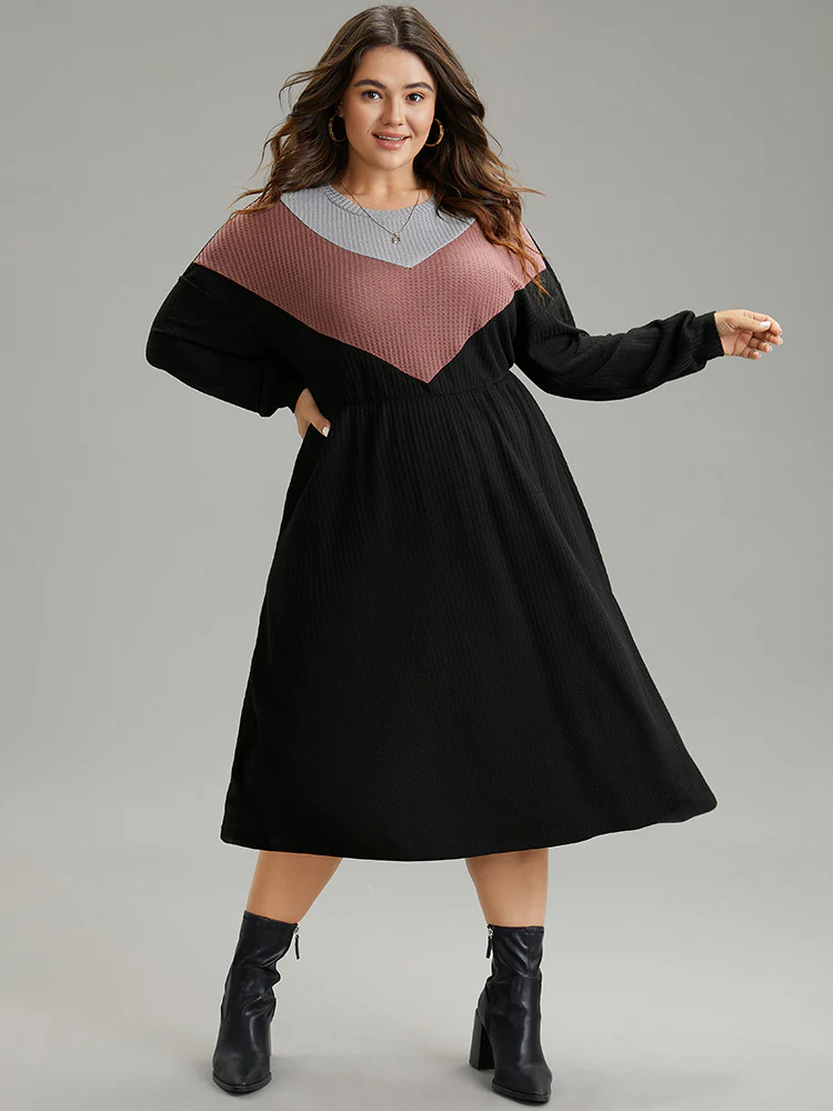 Colorblock Waffle Knit Pocket Drop Shoulder Dress - Image 4