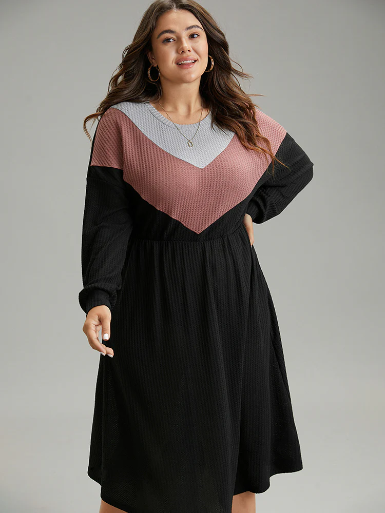Colorblock Waffle Knit Pocket Drop Shoulder Dress - Image 5