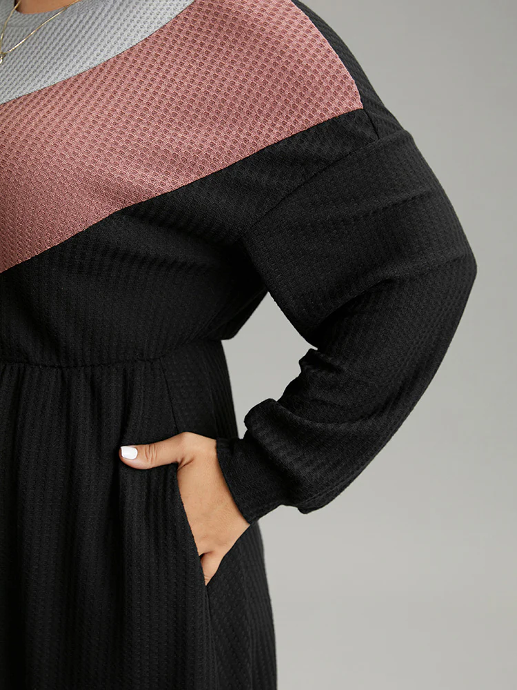Colorblock Waffle Knit Pocket Drop Shoulder Dress - Image 6