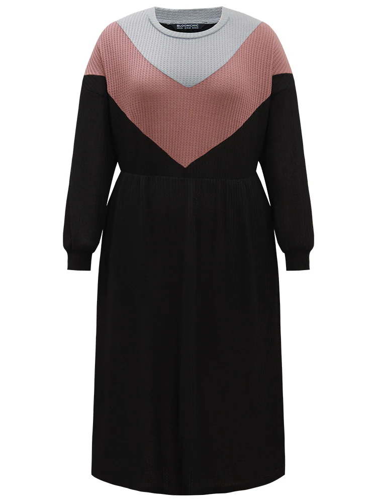 Colorblock Waffle Knit Pocket Drop Shoulder Dress - Image 7