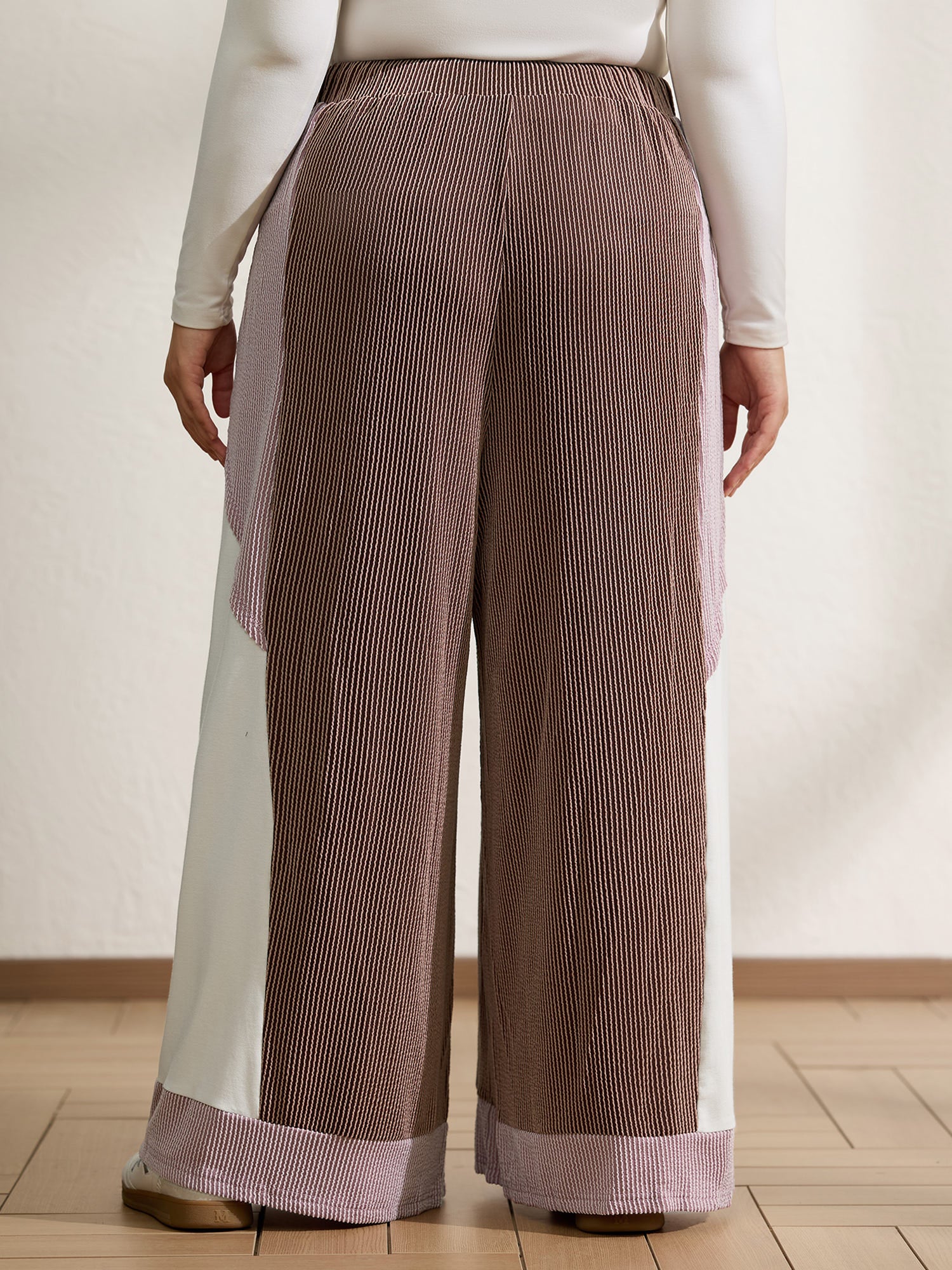 Colorblock Waist Drawstring Wide-Leg Pants - Image 5