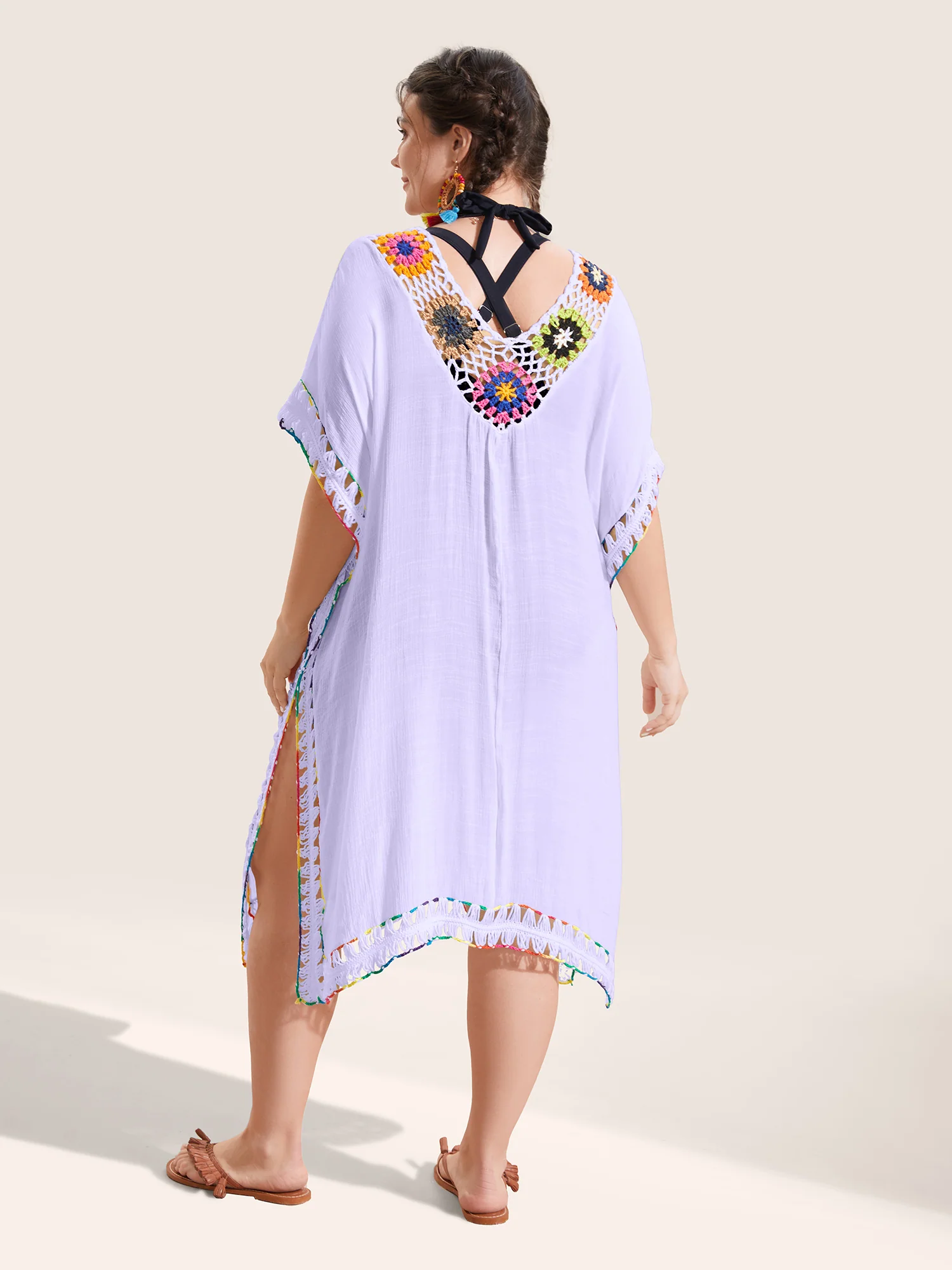 Colored Crochet Slit Hem Swim Cover Up - Image 2