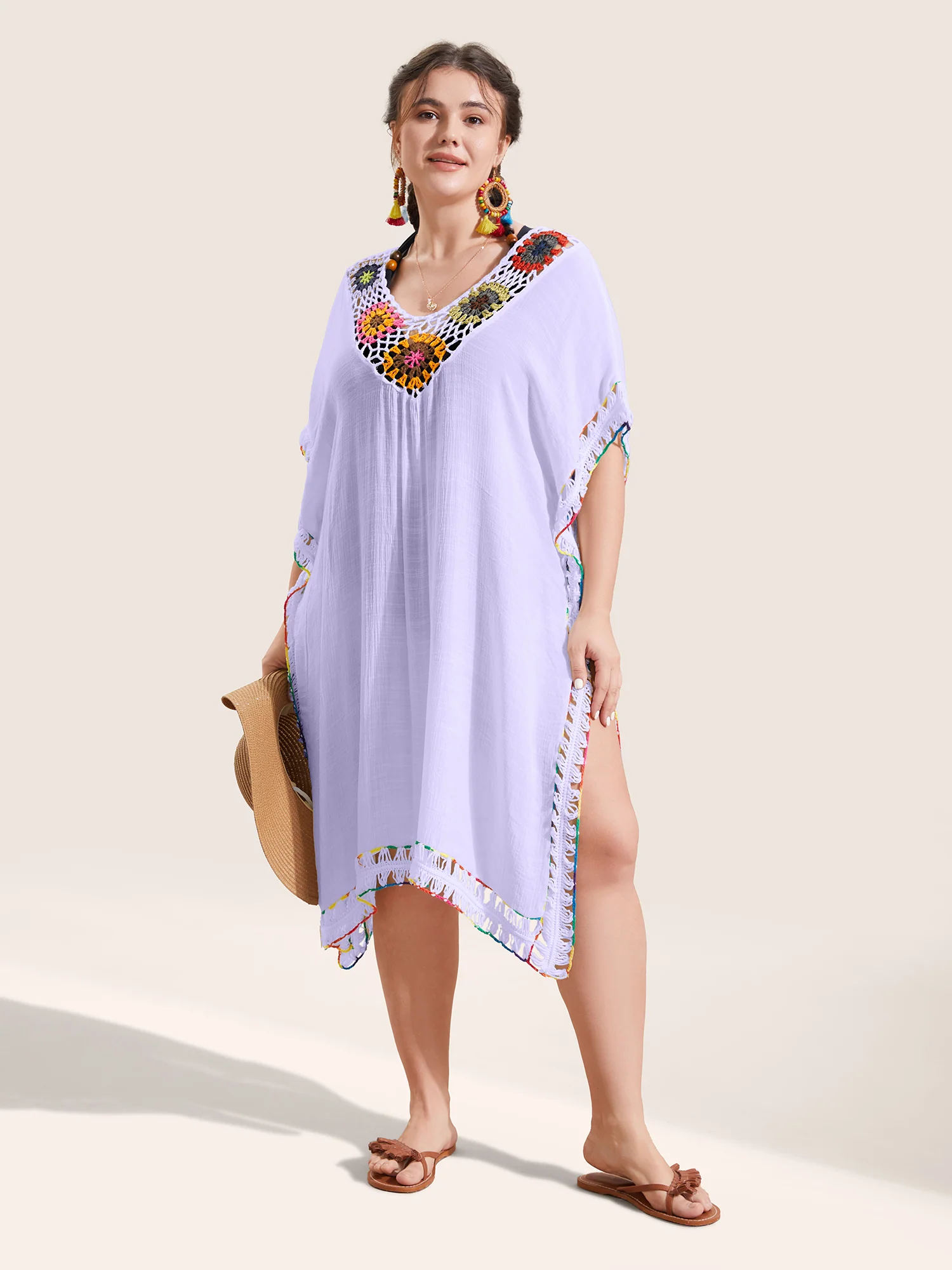 Colored Crochet Slit Hem Swim Cover Up - Image 3