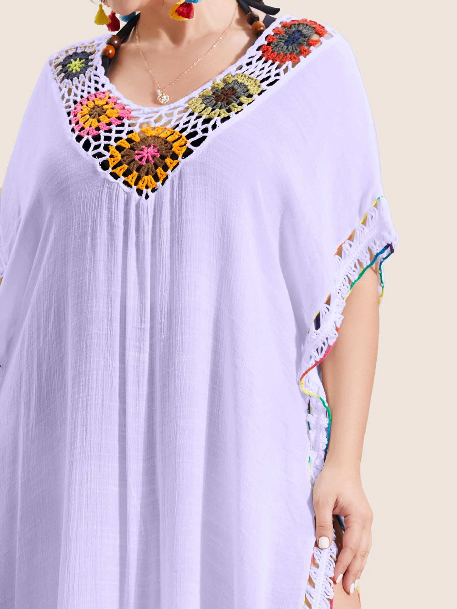 Colored Crochet Slit Hem Swim Cover Up - Image 4
