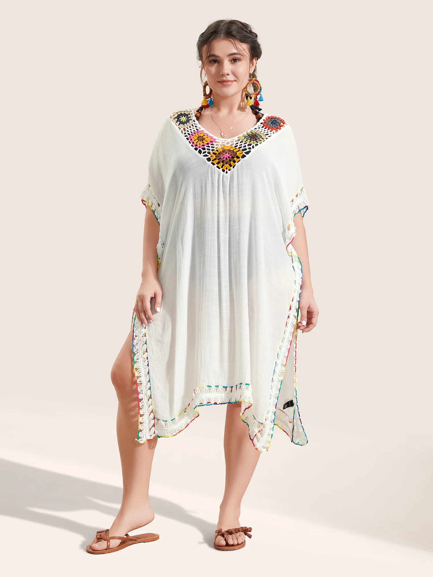 Colored Crochet Slit Hem Swim Cover Up - Image 5