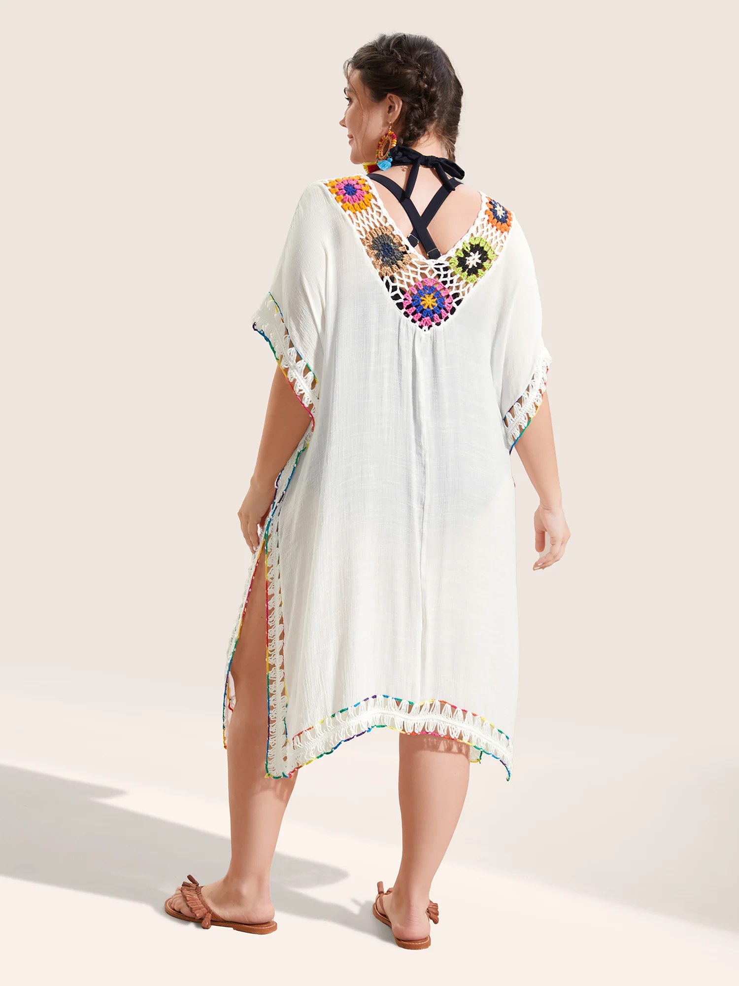 Colored Crochet Slit Hem Swim Cover Up - Image 6