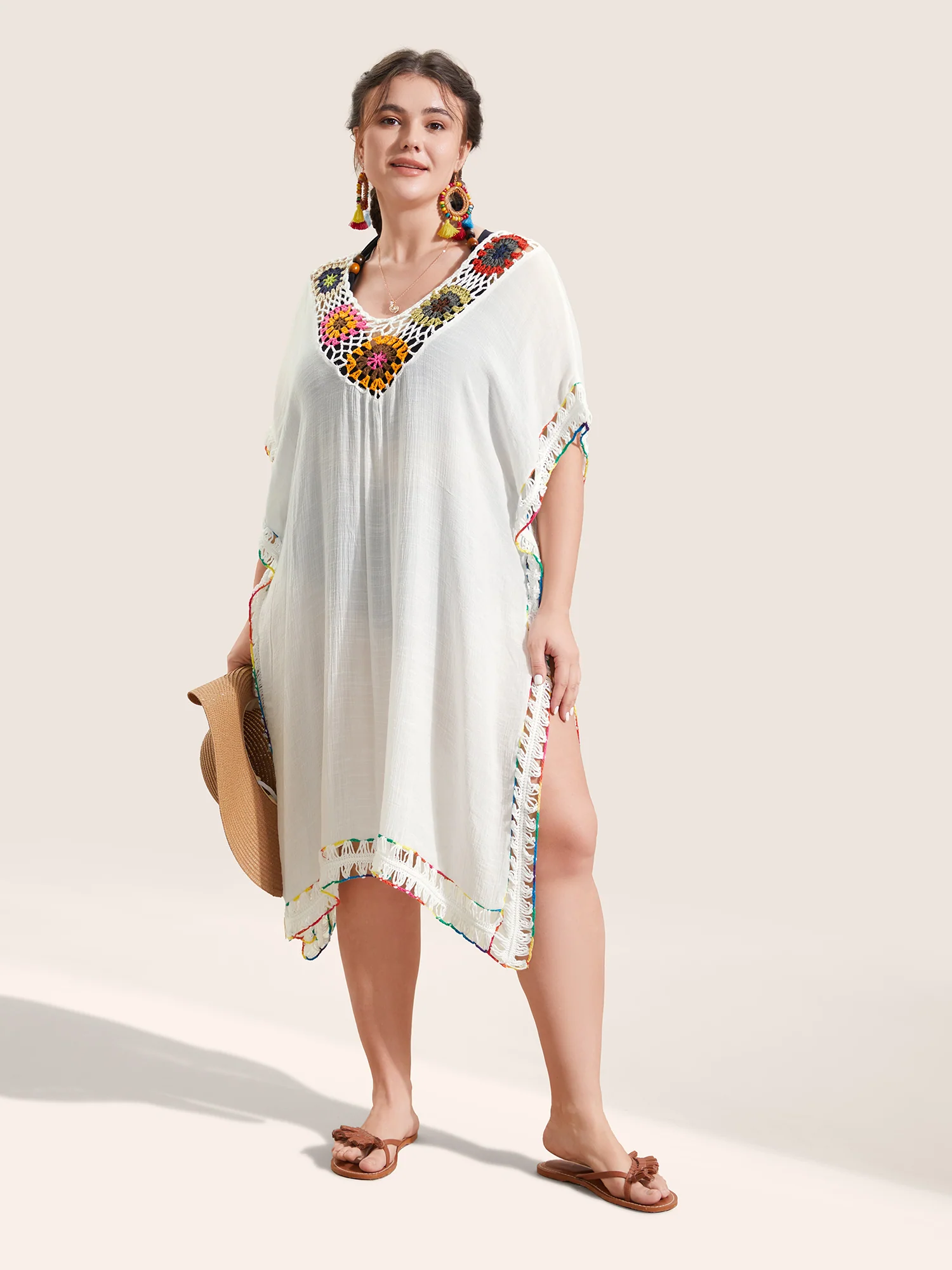 Colored Crochet Slit Hem Swim Cover Up - Image 7