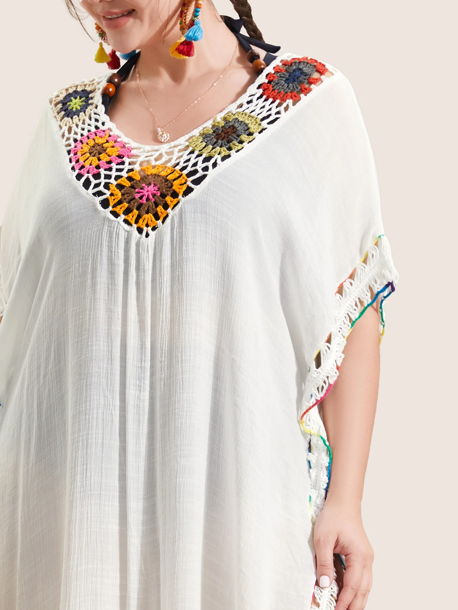 Colored Crochet Slit Hem Swim Cover Up - Image 8