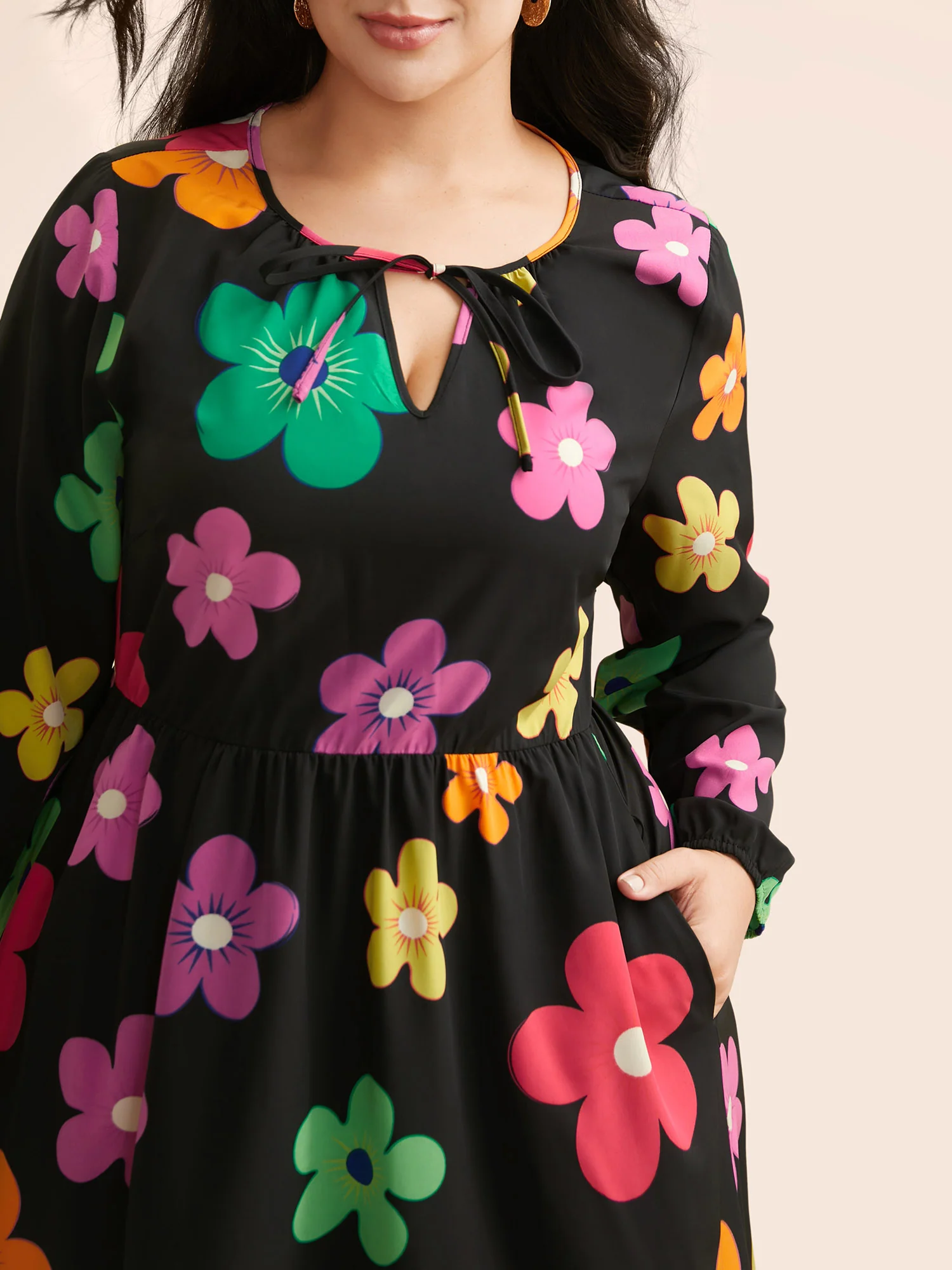 Colored Floral Tie Knot Midi Dress - Image 2