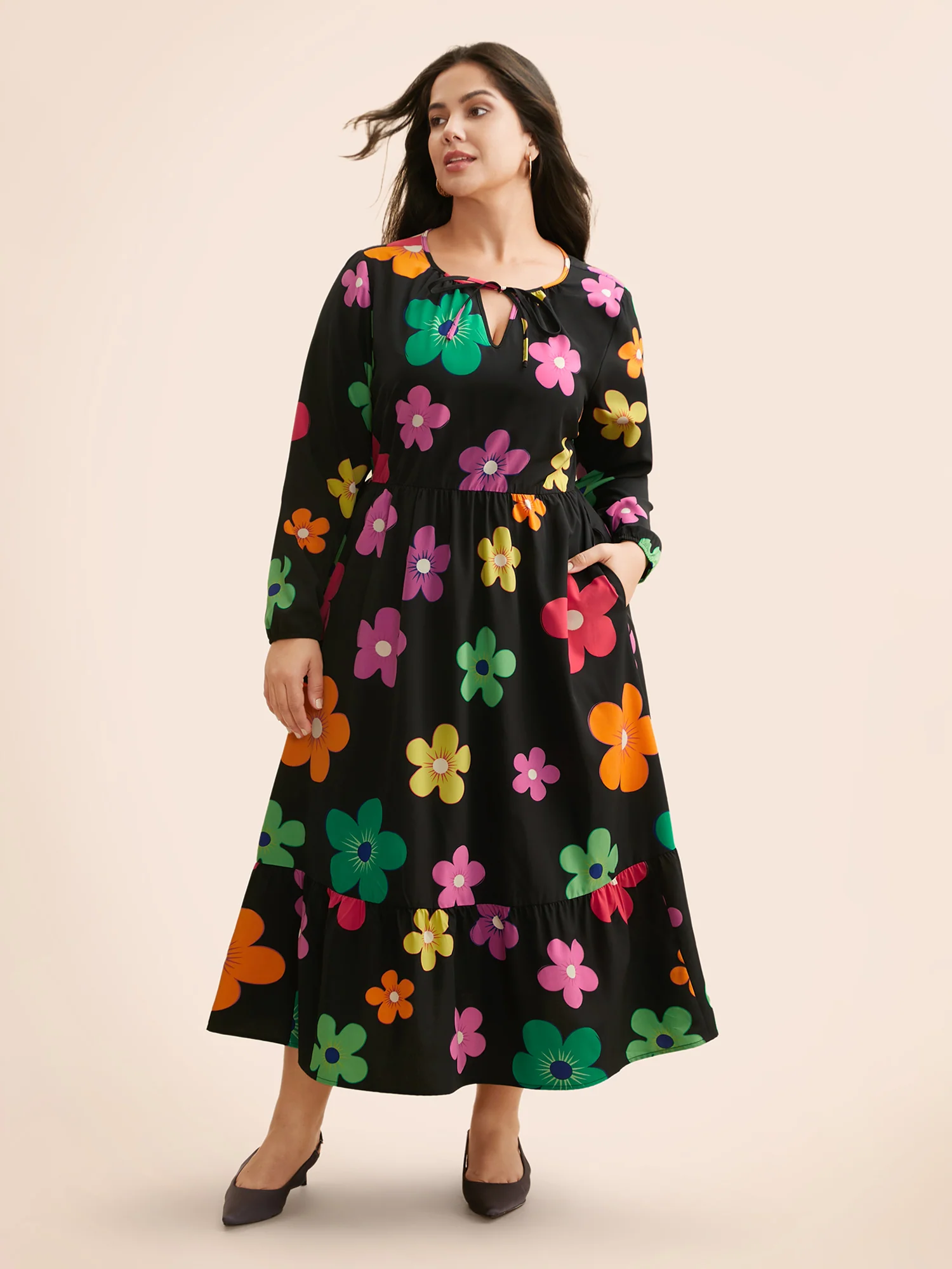Colored Floral Tie Knot Midi Dress - Image 3