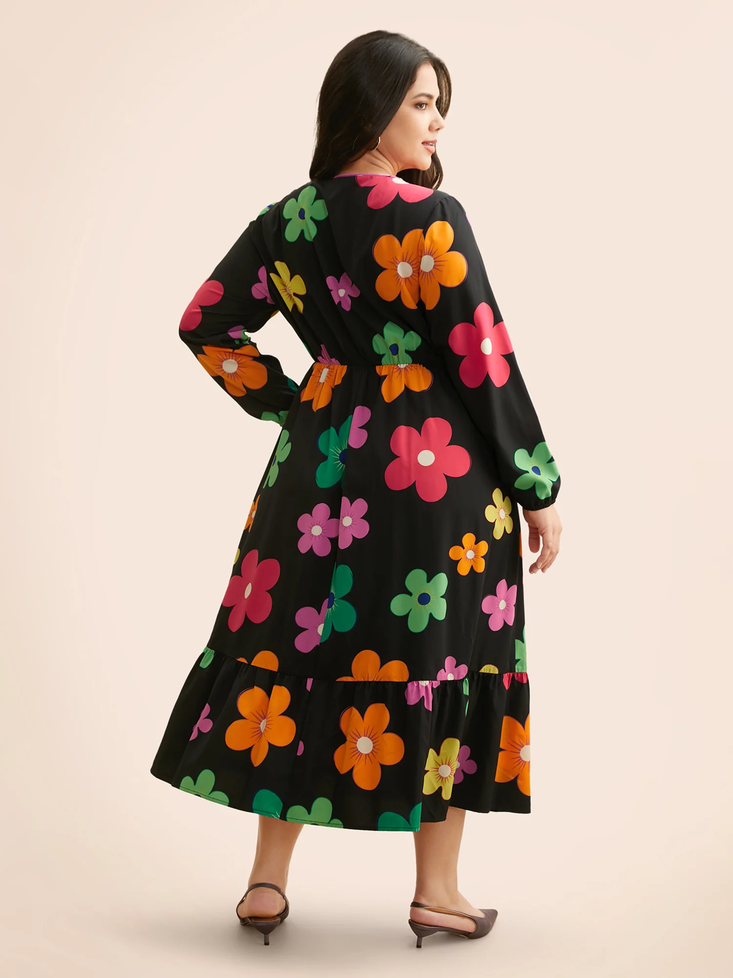 Colored Floral Tie Knot Midi Dress - Image 4