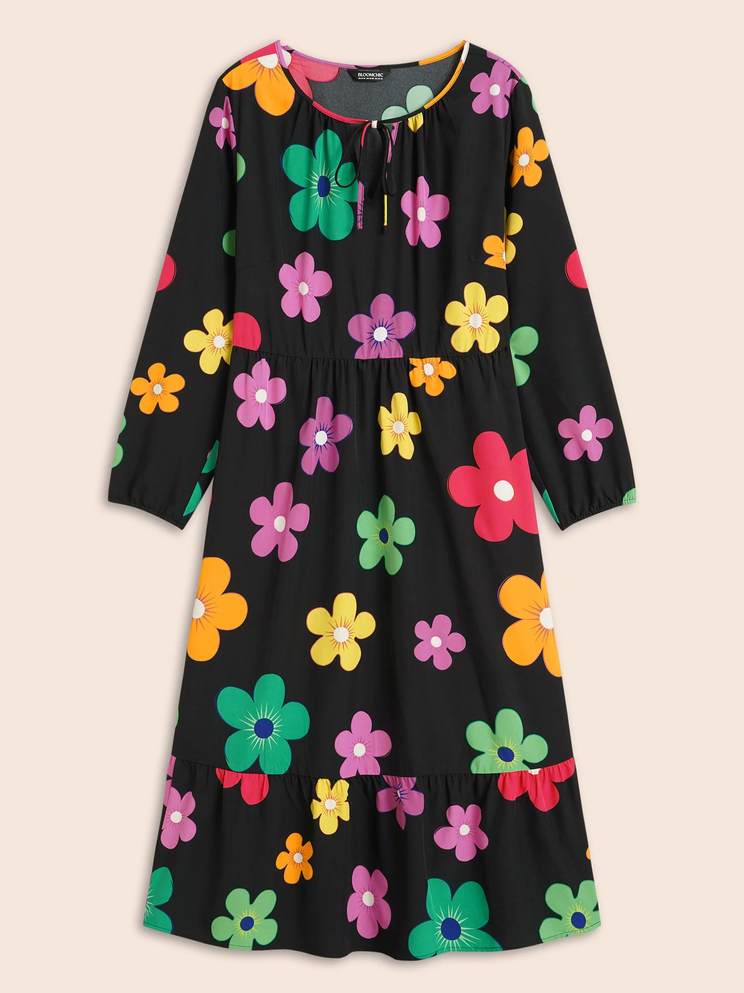 Colored Floral Tie Knot Midi Dress - Image 7