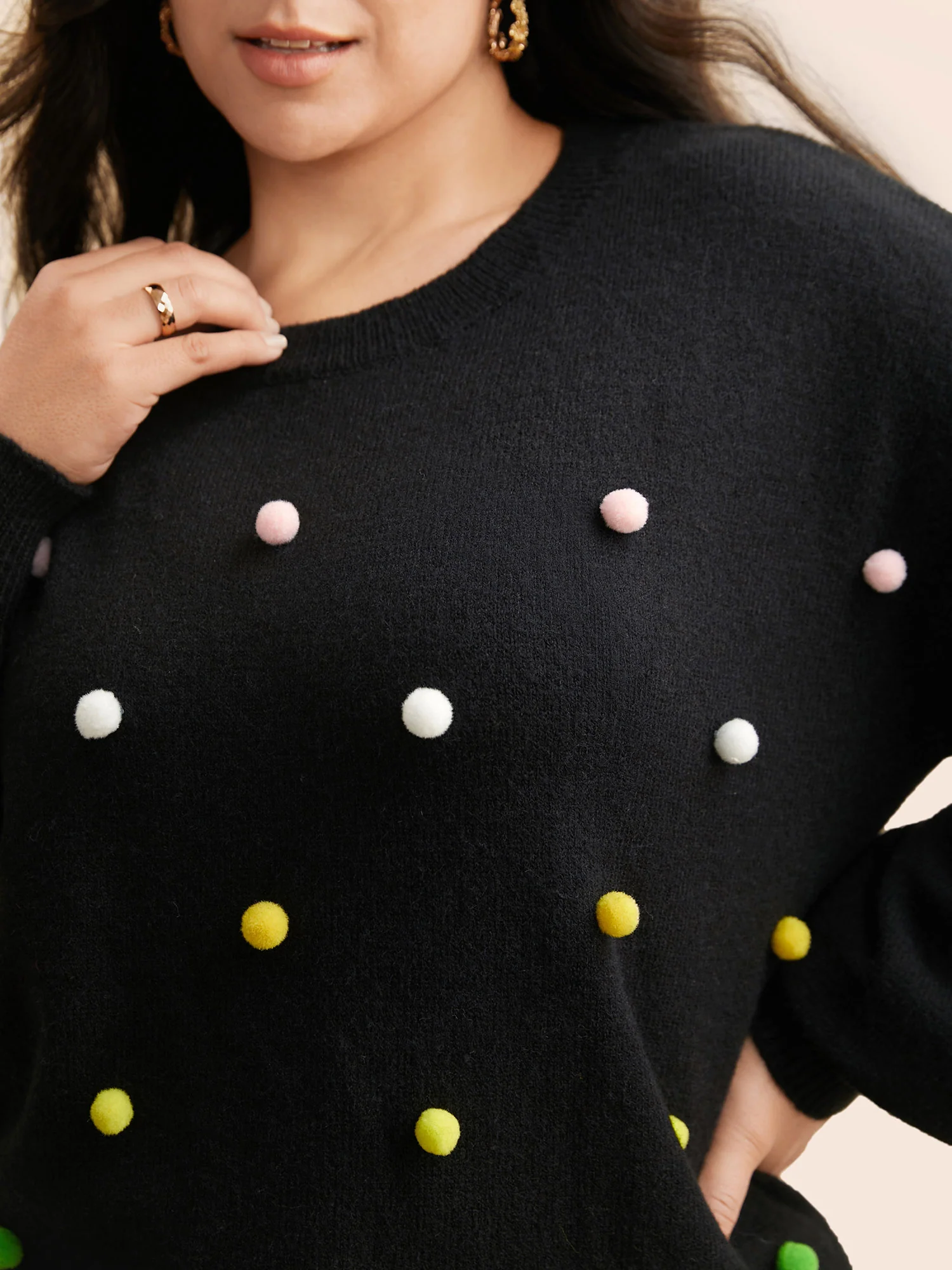 Colored Fluffy Ball Drop Shoulder Pullover - Image 6