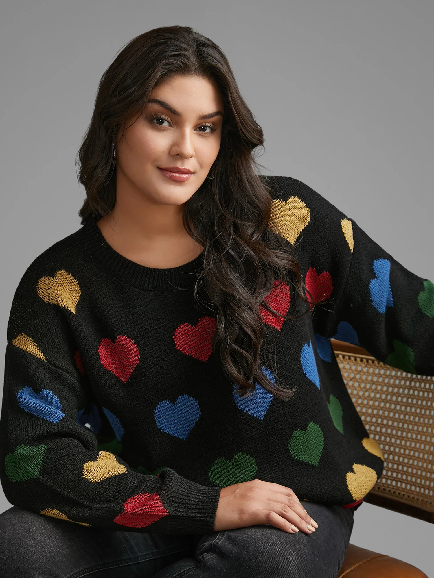 Colored Heart Drop Shoulder Sleeve Pullover - Image 2