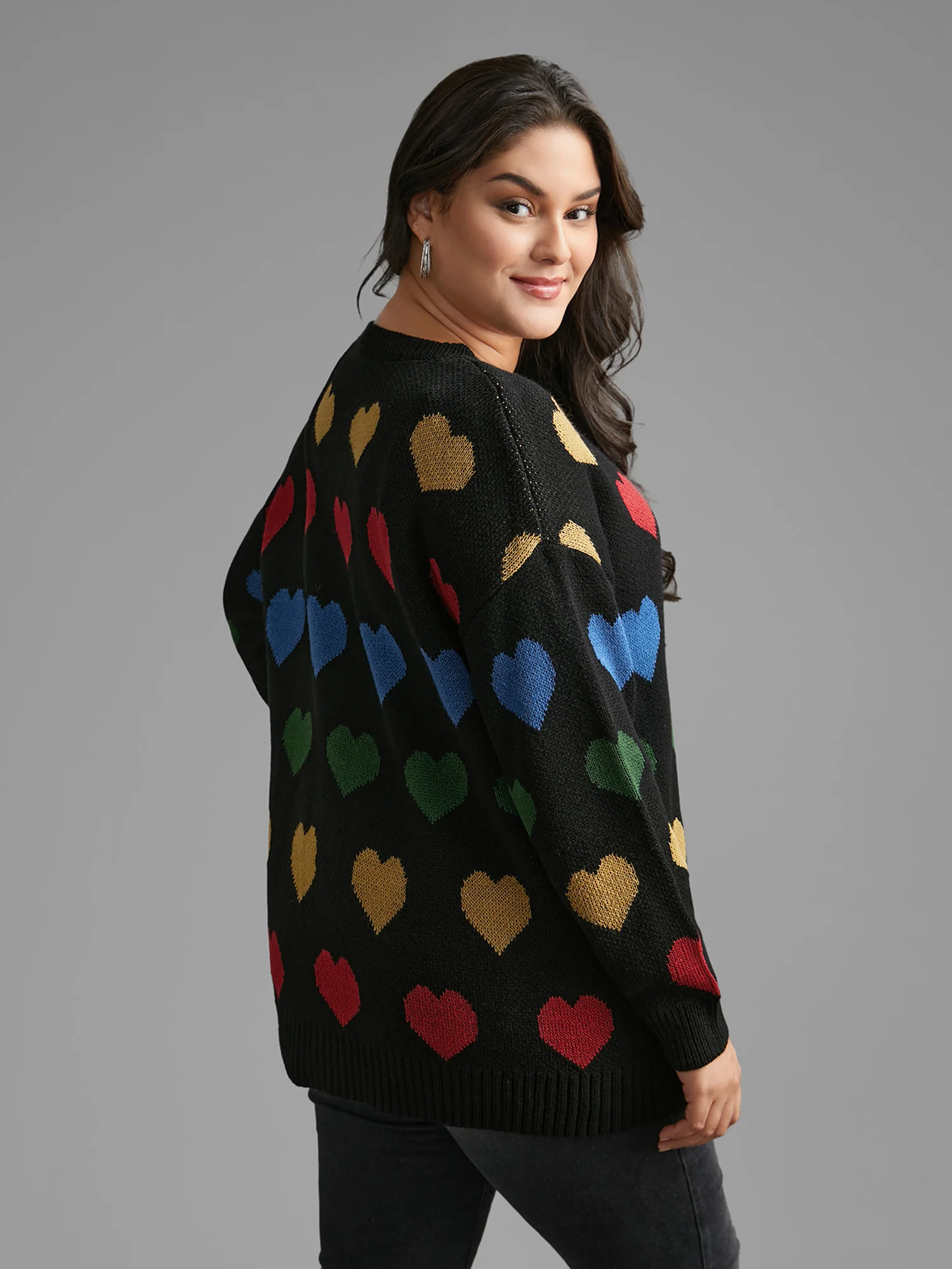 Colored Heart Drop Shoulder Sleeve Pullover - Image 3