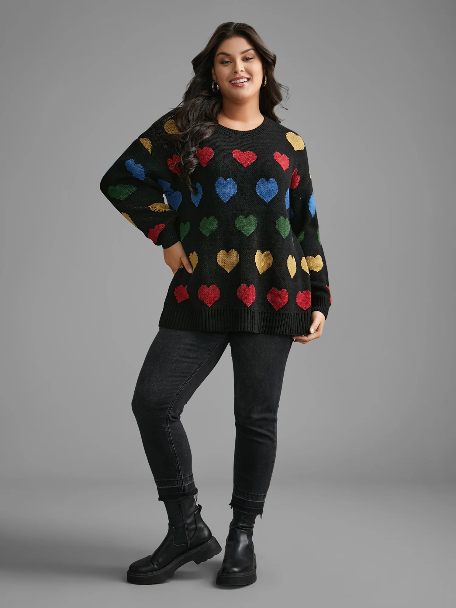 Colored Heart Drop Shoulder Sleeve Pullover - Image 4