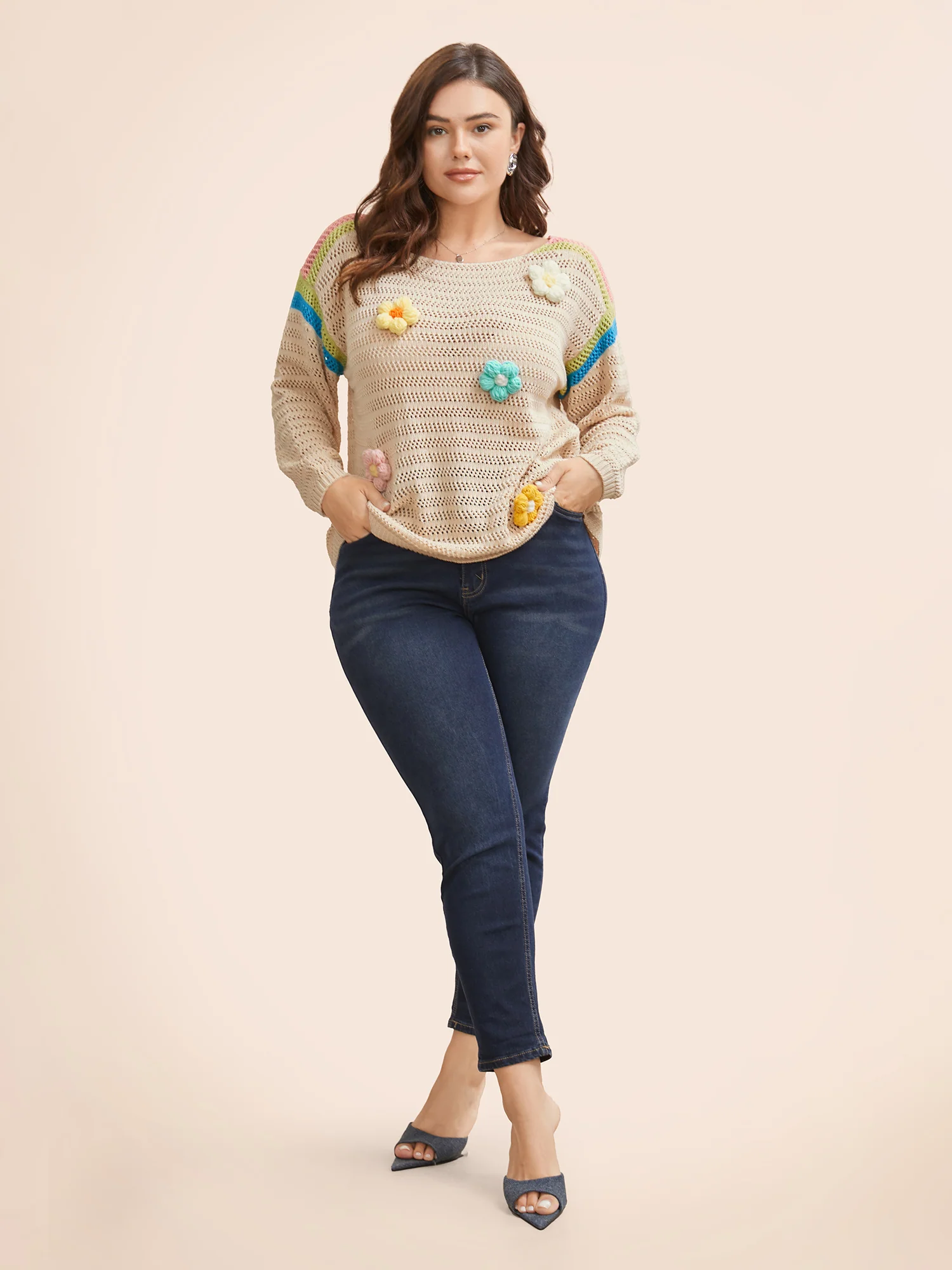 Colored Stereo Flower Design Pullover - Image 4