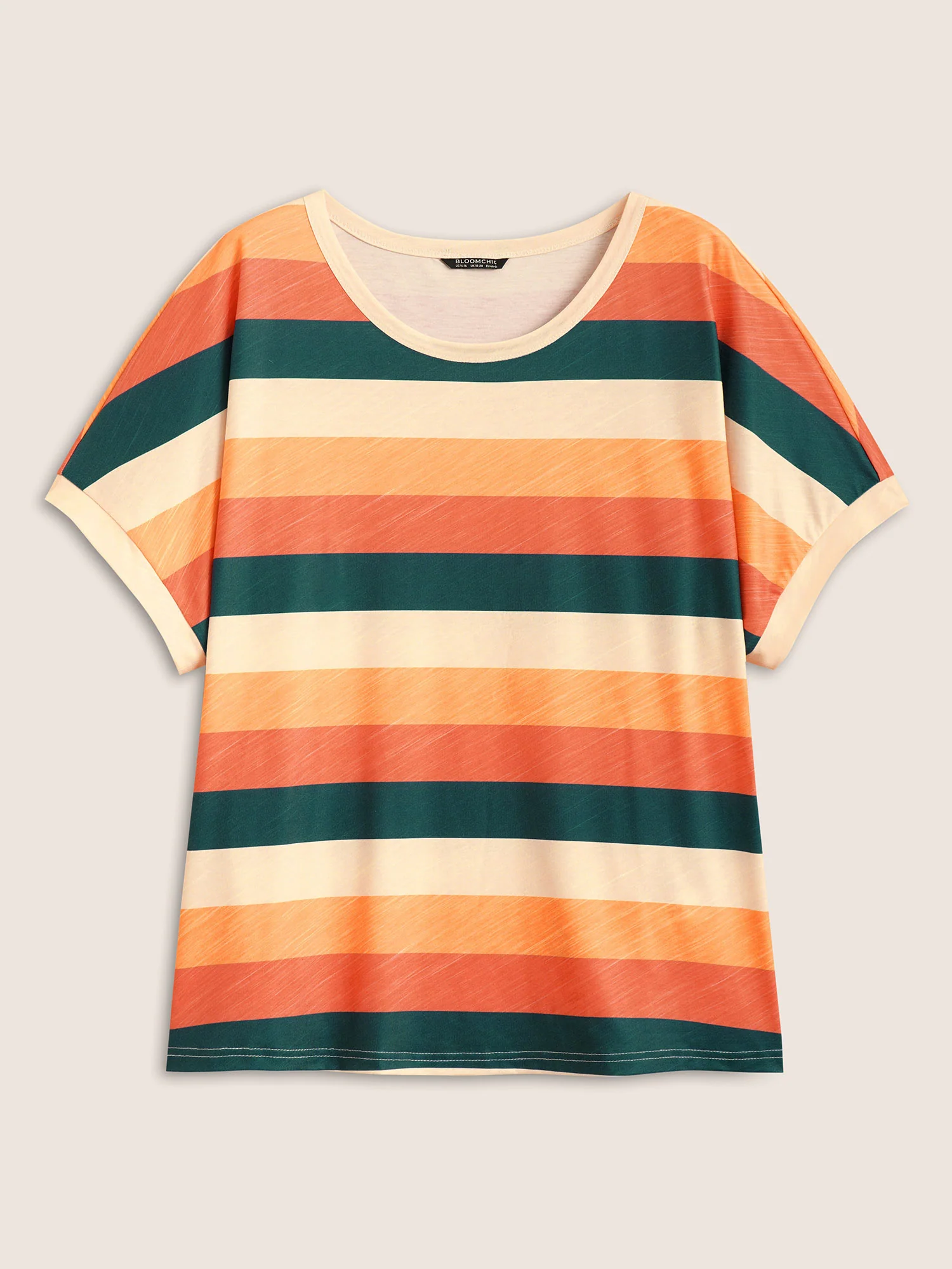 Colored Striped Crew Neck Batwing Sleeve T-shirt - Image 7