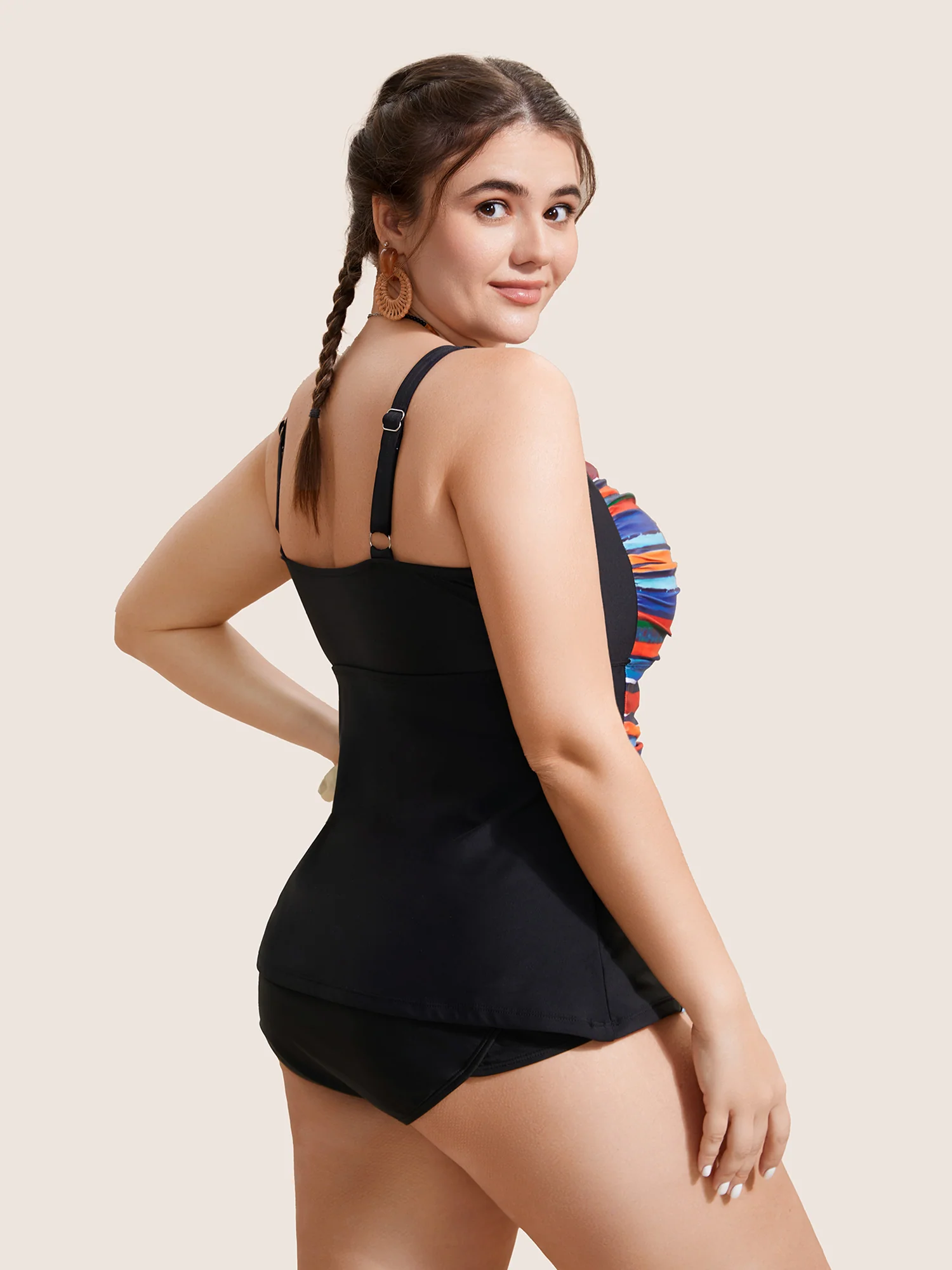 Colored Striped Gathered Twist Front Swim Top - Image 2