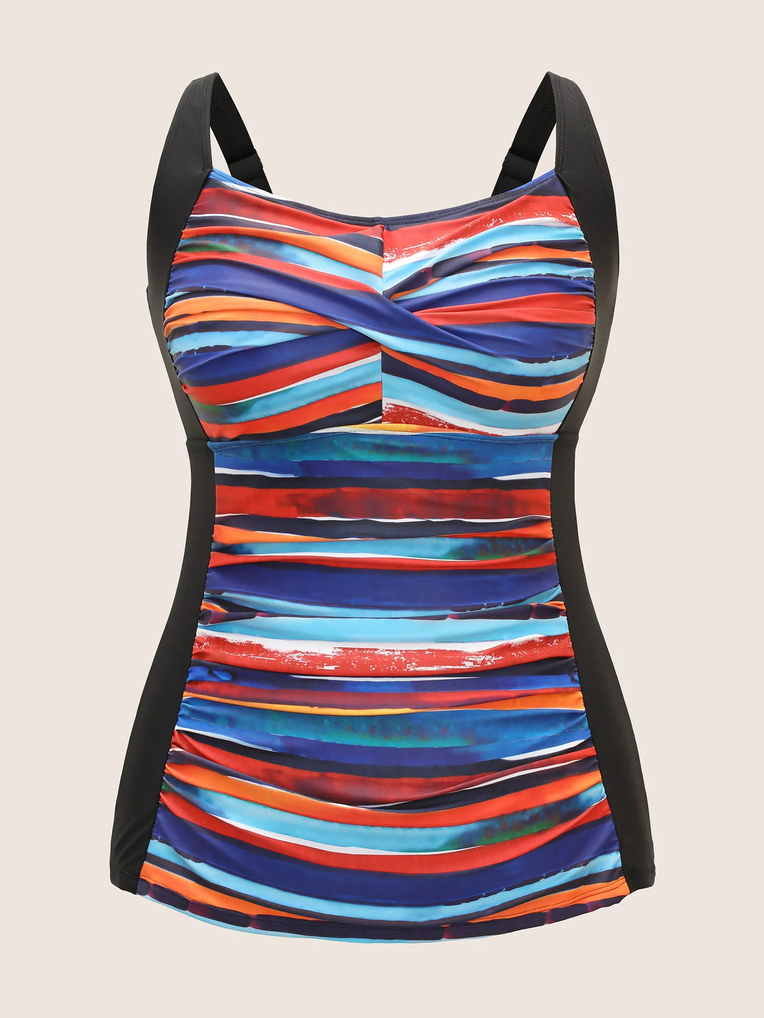 Colored Striped Gathered Twist Front Swim Top - Image 7