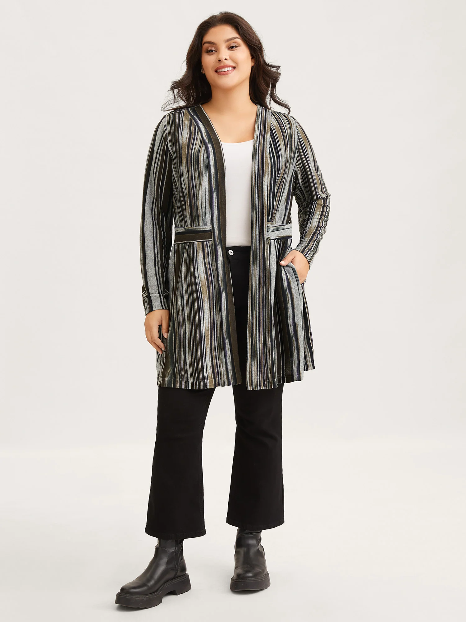 Colored Striped Open Front Waist Defining Jacket - Image 4