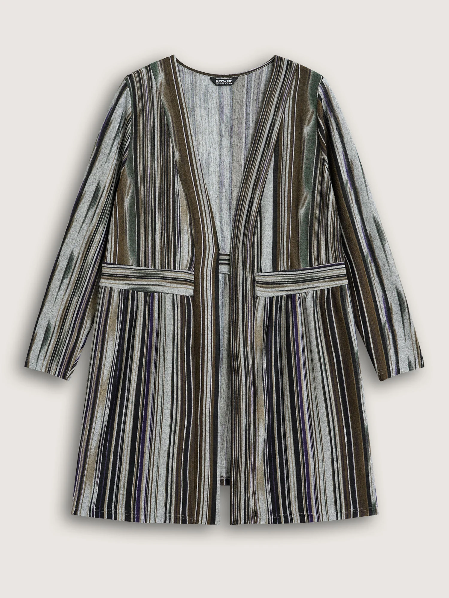 Colored Striped Open Front Waist Defining Jacket - Image 8