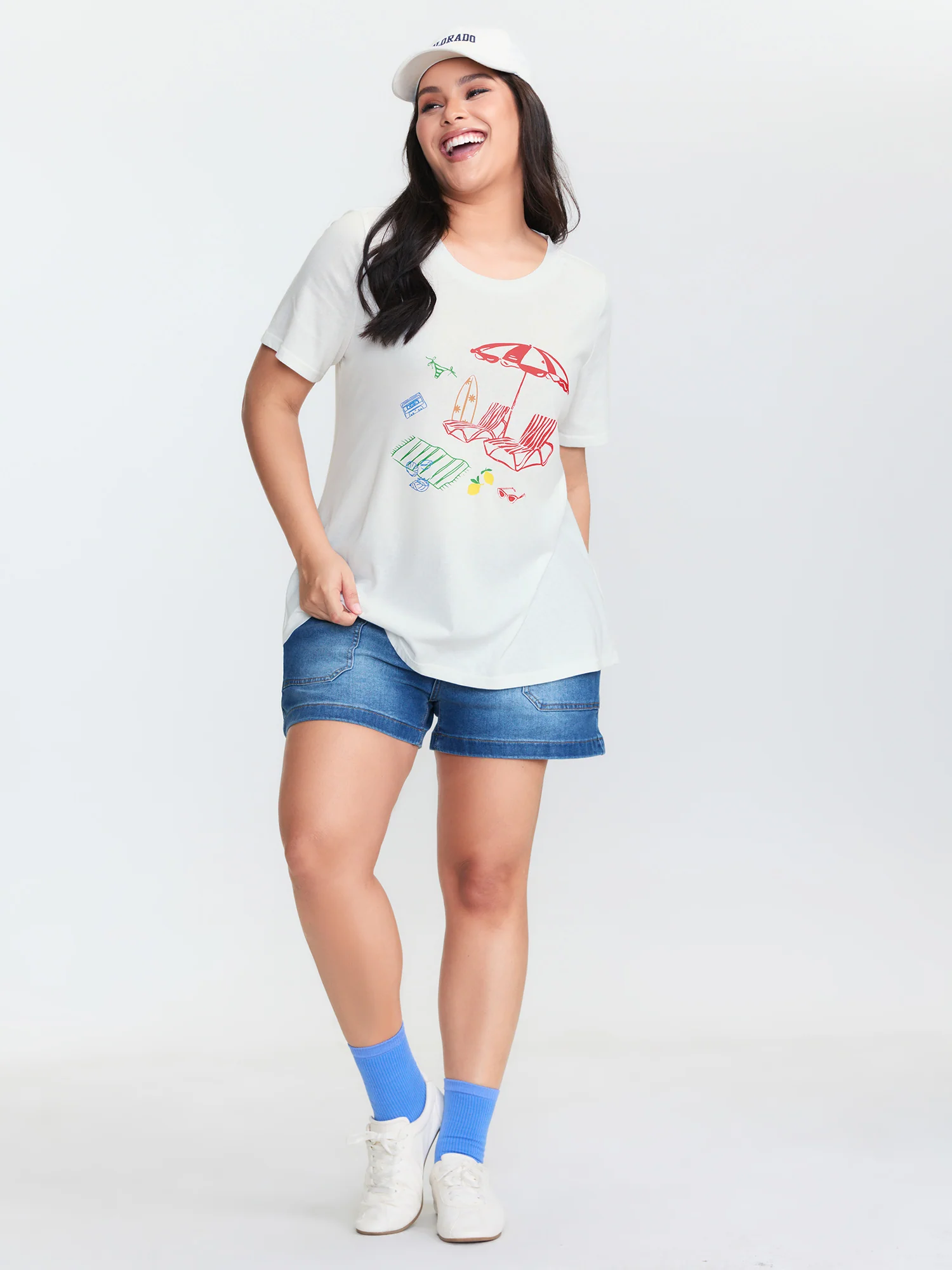 Colorful Beach Print Round Neck Top - Image 2