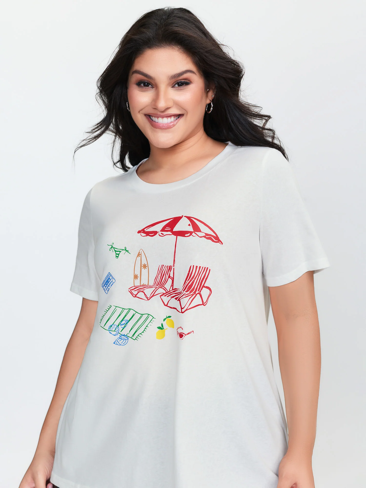 Colorful Beach Print Round Neck Top - Image 3