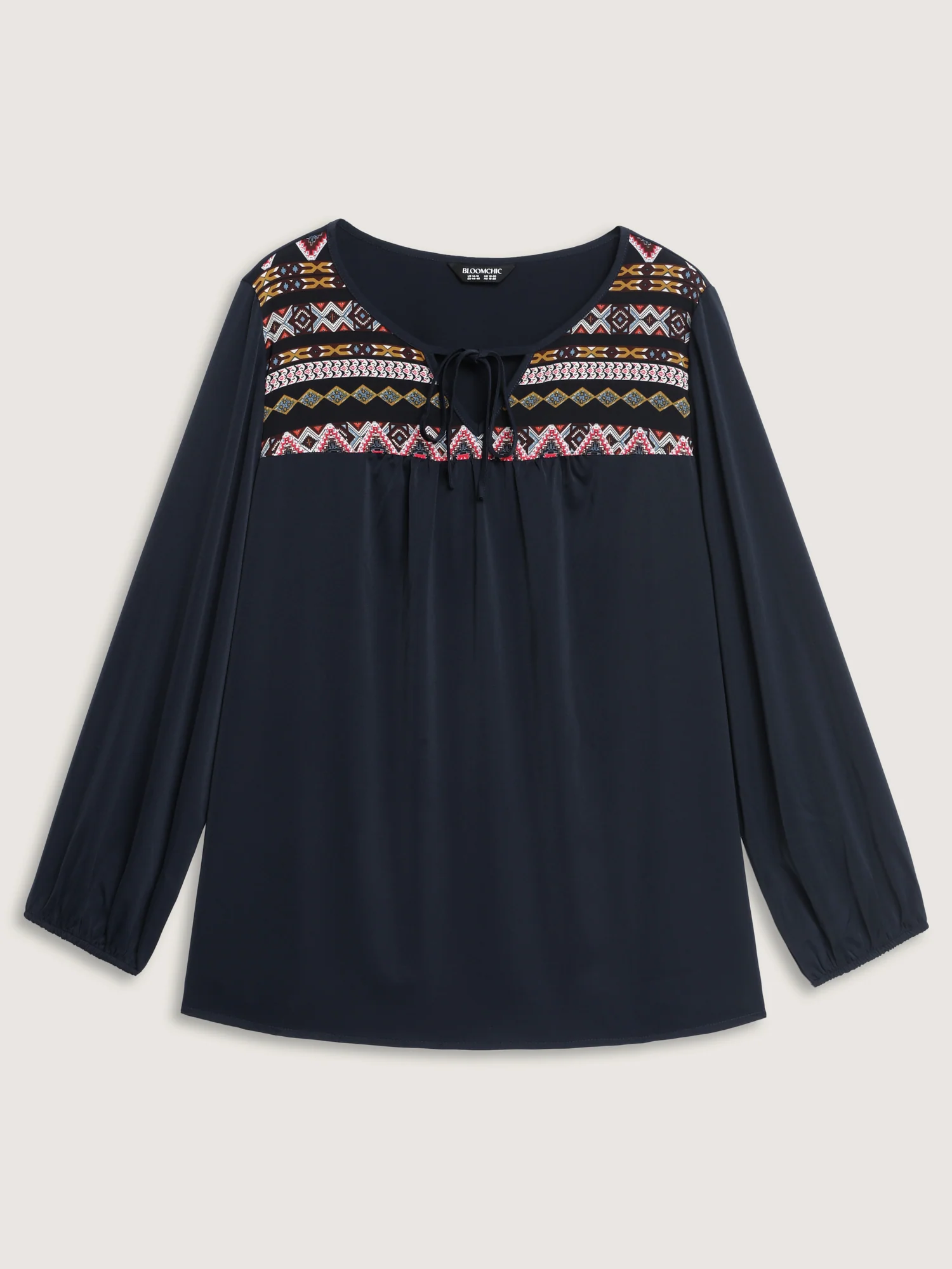 Colorful Boho Neck-Tie Puffy Sleeve Blouse - Image 7