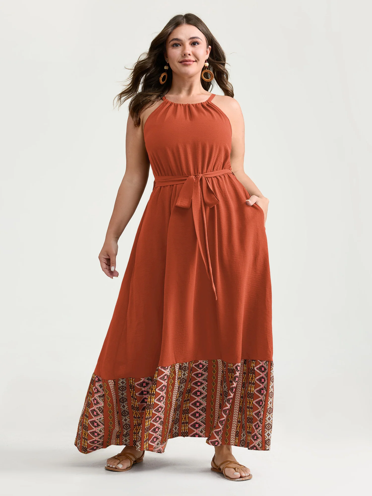 Colorful Boho Striped Hem Halter Neck Maxi Dress - Image 10