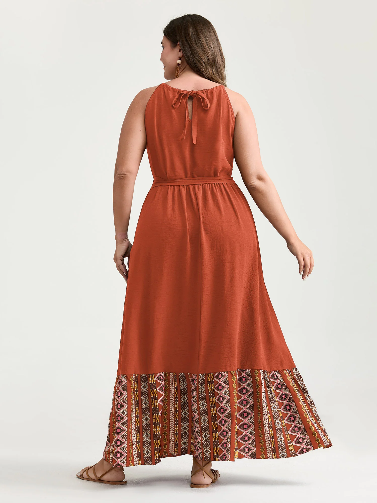 Colorful Boho Striped Hem Halter Neck Maxi Dress - Image 11