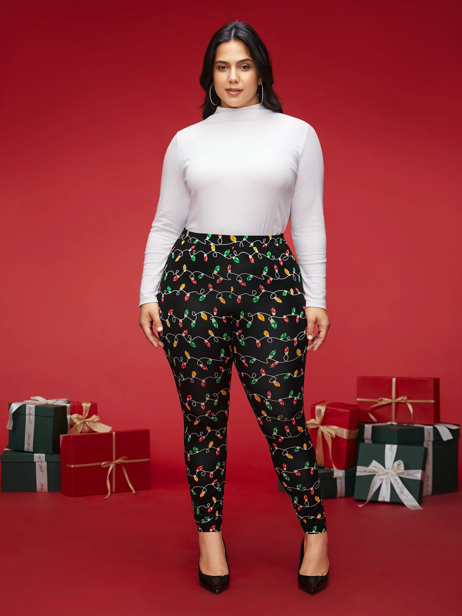 Colorful Bulb Print Festive Leggings - Image 2