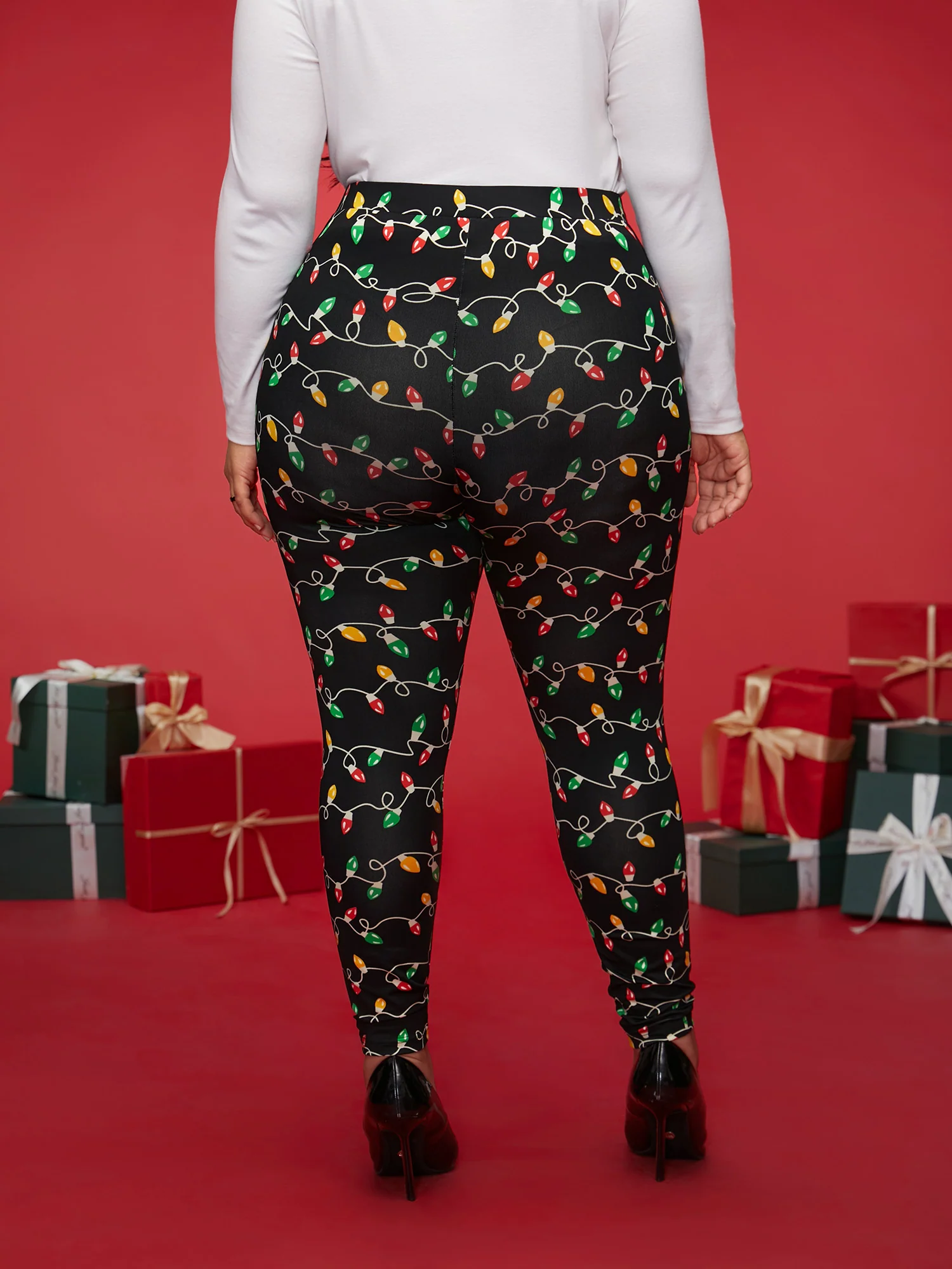 Colorful Bulb Print Festive Leggings - Image 3