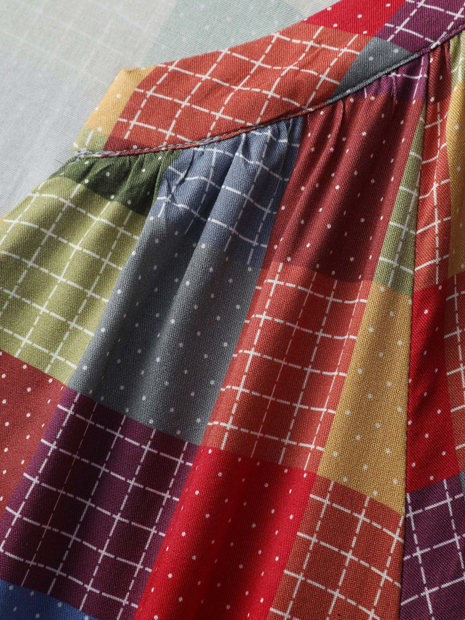 Colorful Check Print Button Relaxed-Fit Blouse - Image 5