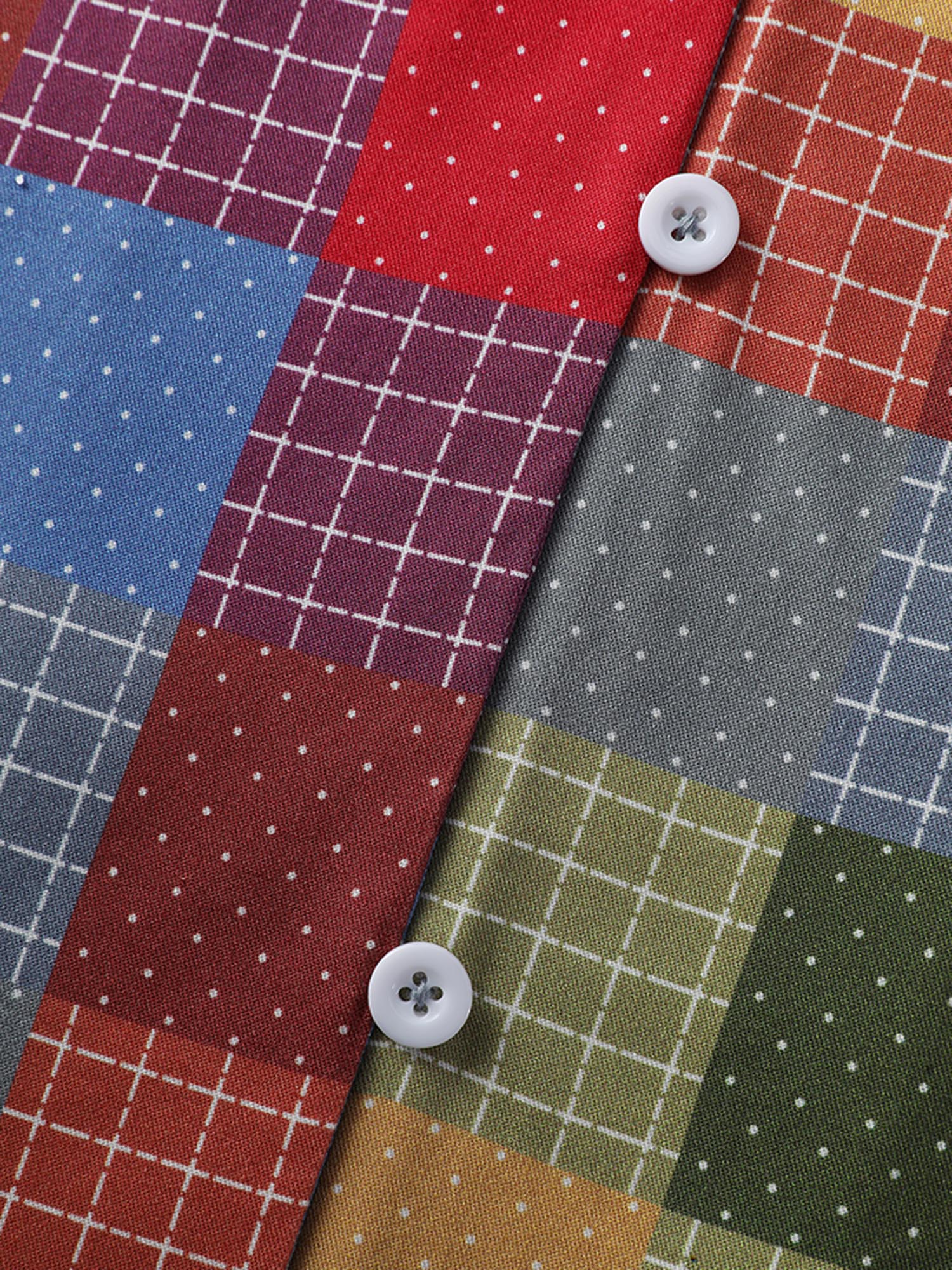 Colorful Check Print Button Relaxed-Fit Blouse - Image 6