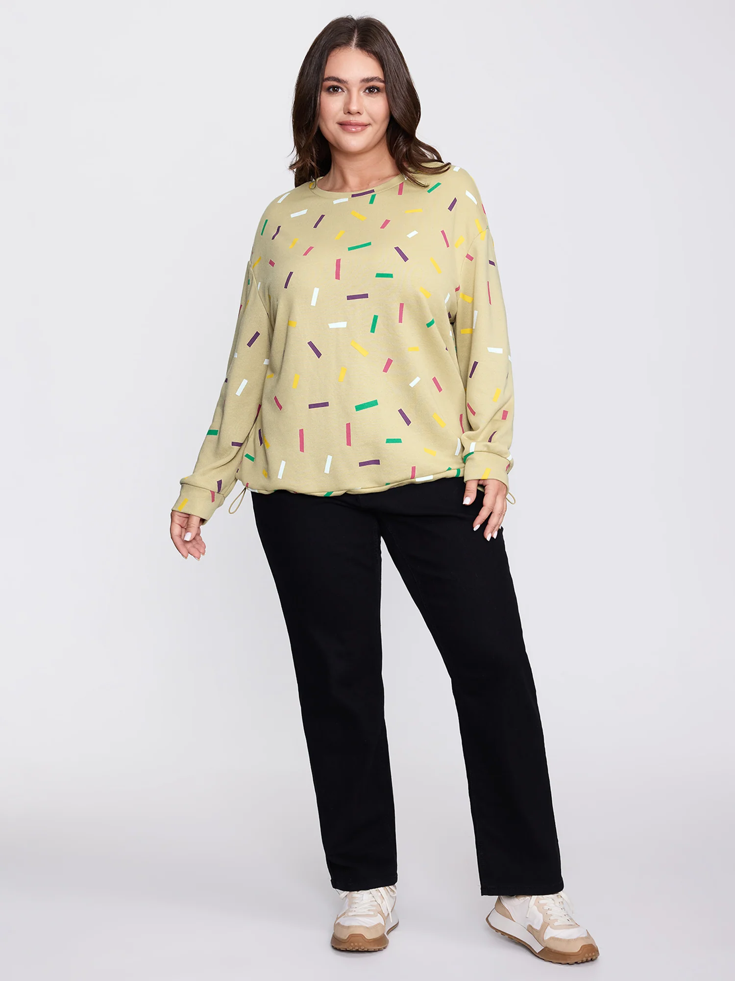 Colorful Confetti Print Round Neck Sweatshirt - Image 3